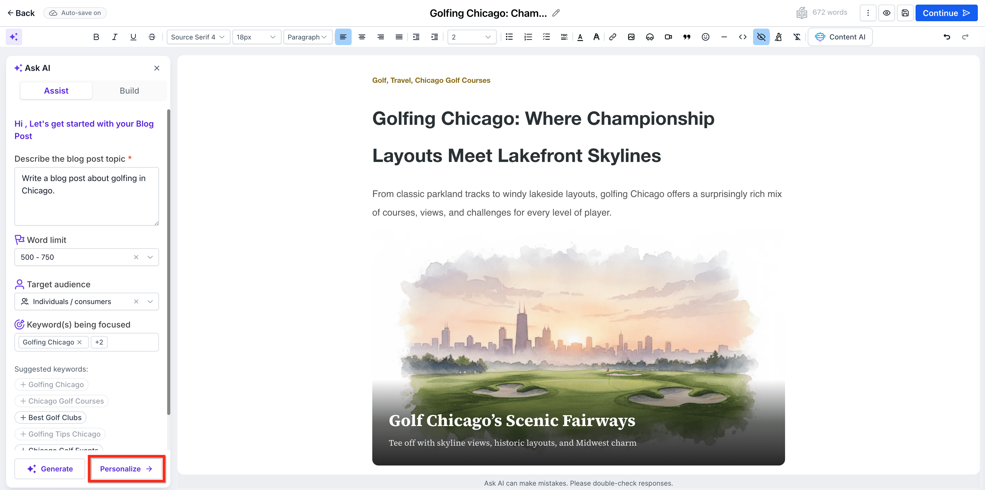 Schermata 6 — Crea articoli del blog con l'AI