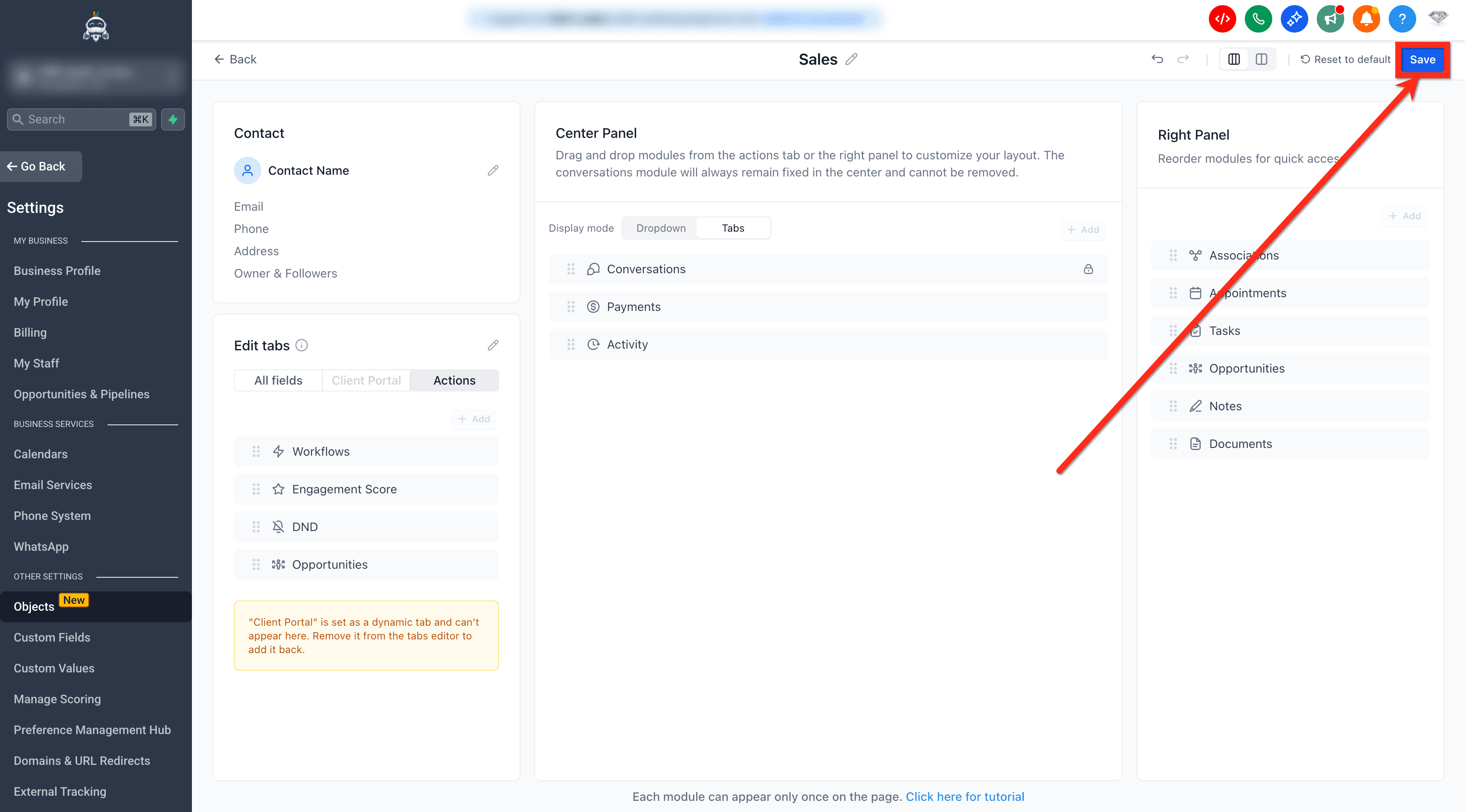 Schermata 16 — Come personalizzare la pagina di dettaglio del contatto