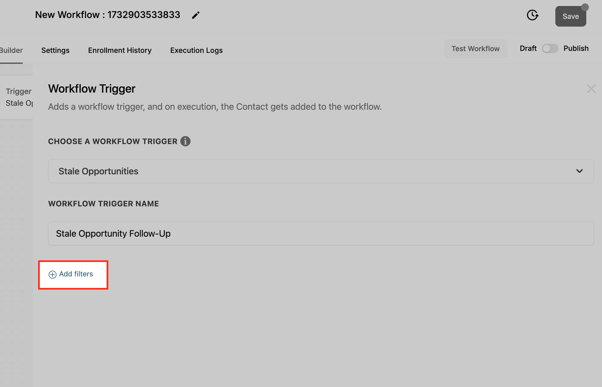 Schermata 6 — Workflow Trigger - Opportunità Stagnanti