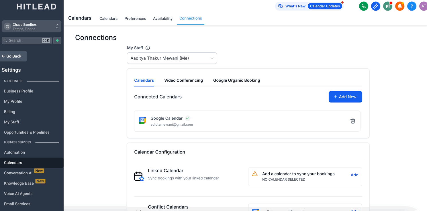 Schermata 3 — Configurare i Calendari Collegati e i Calendari Conflitto