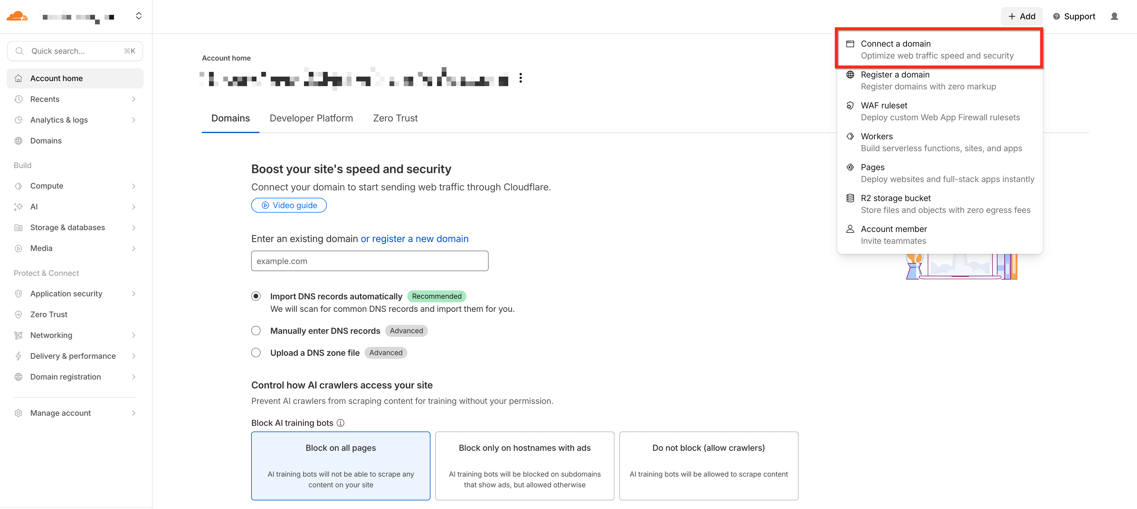 Schermata 1 — Trasferimento di dominio in uscita verso Cloudflare