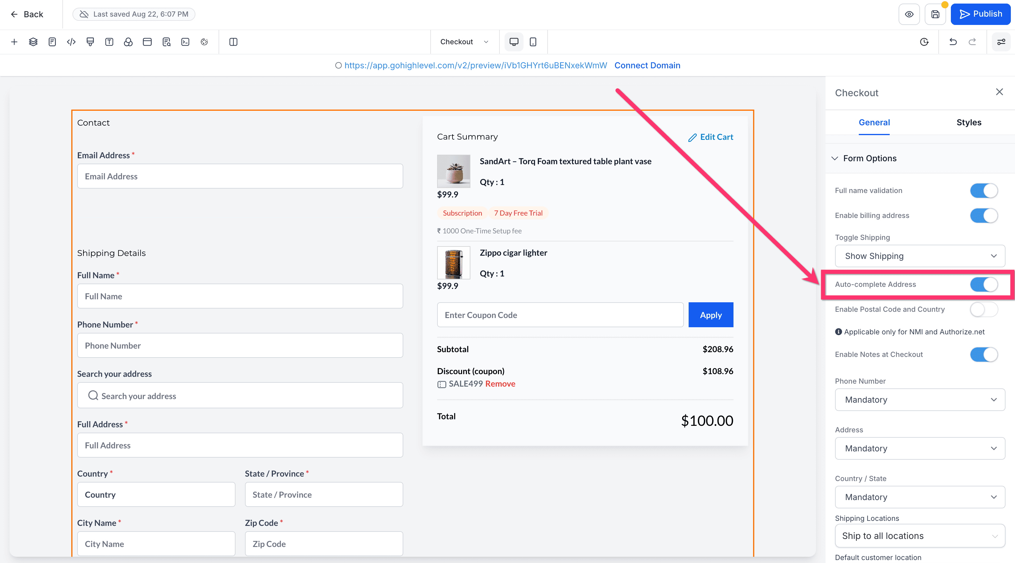 Schermata 9 — Ecommerce Store - Personalizzare le Pagine di Checkout