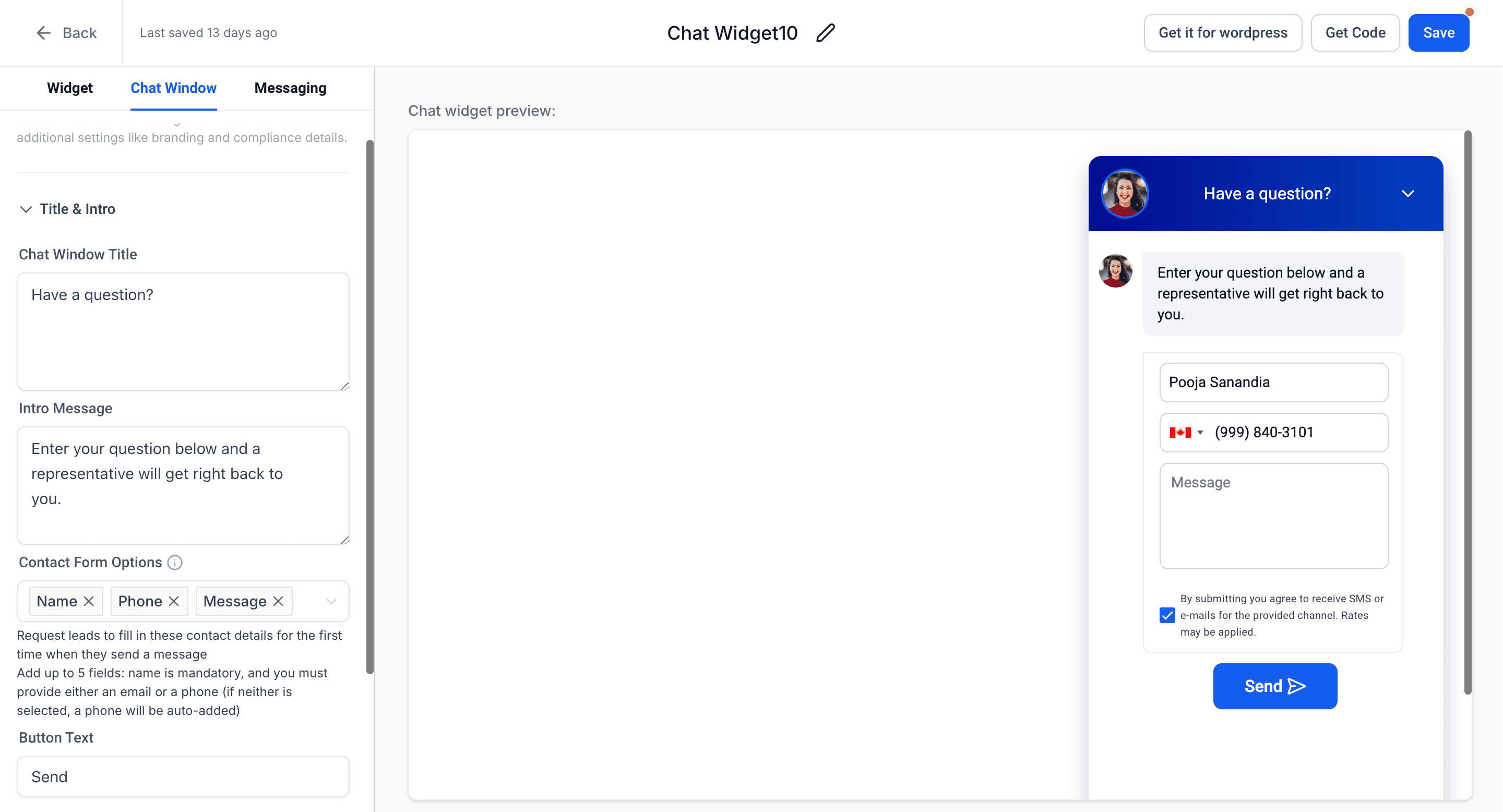 Schermata 2 — Guida introduttiva al Chat Widget
