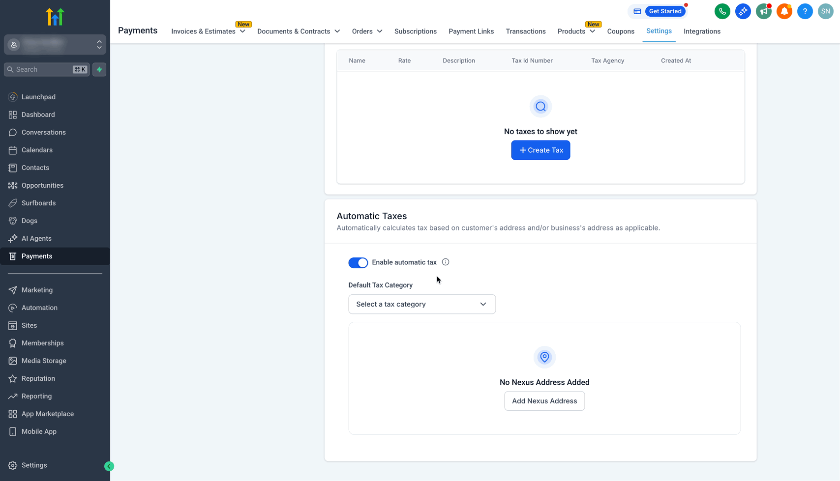Schermata 4 — Come configurare e usare le Tasse Automatiche Internazionali
