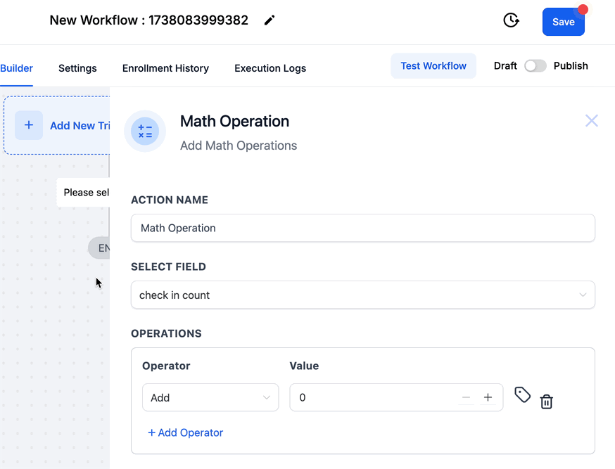 Schermata 7 — Azione Workflow - Operazione Matematica
