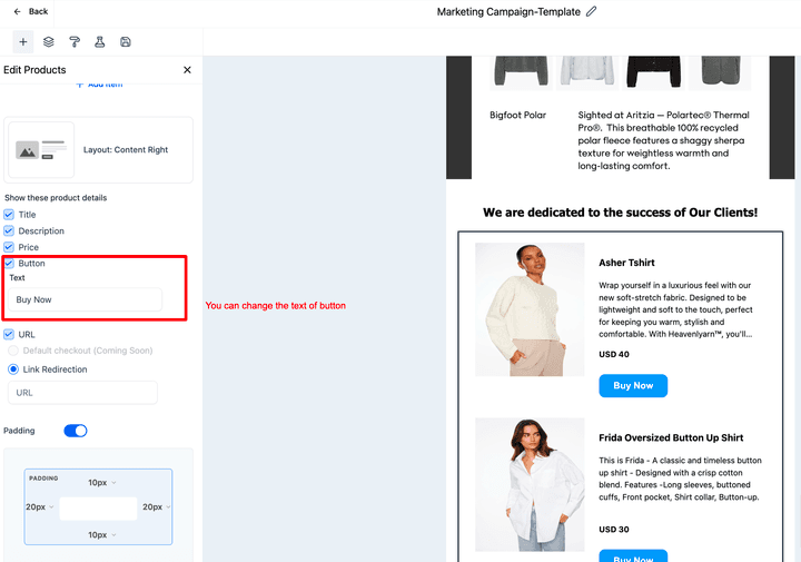 Schermata 17 — Aggiungere l'Elemento Prodotto in una Email Campaign