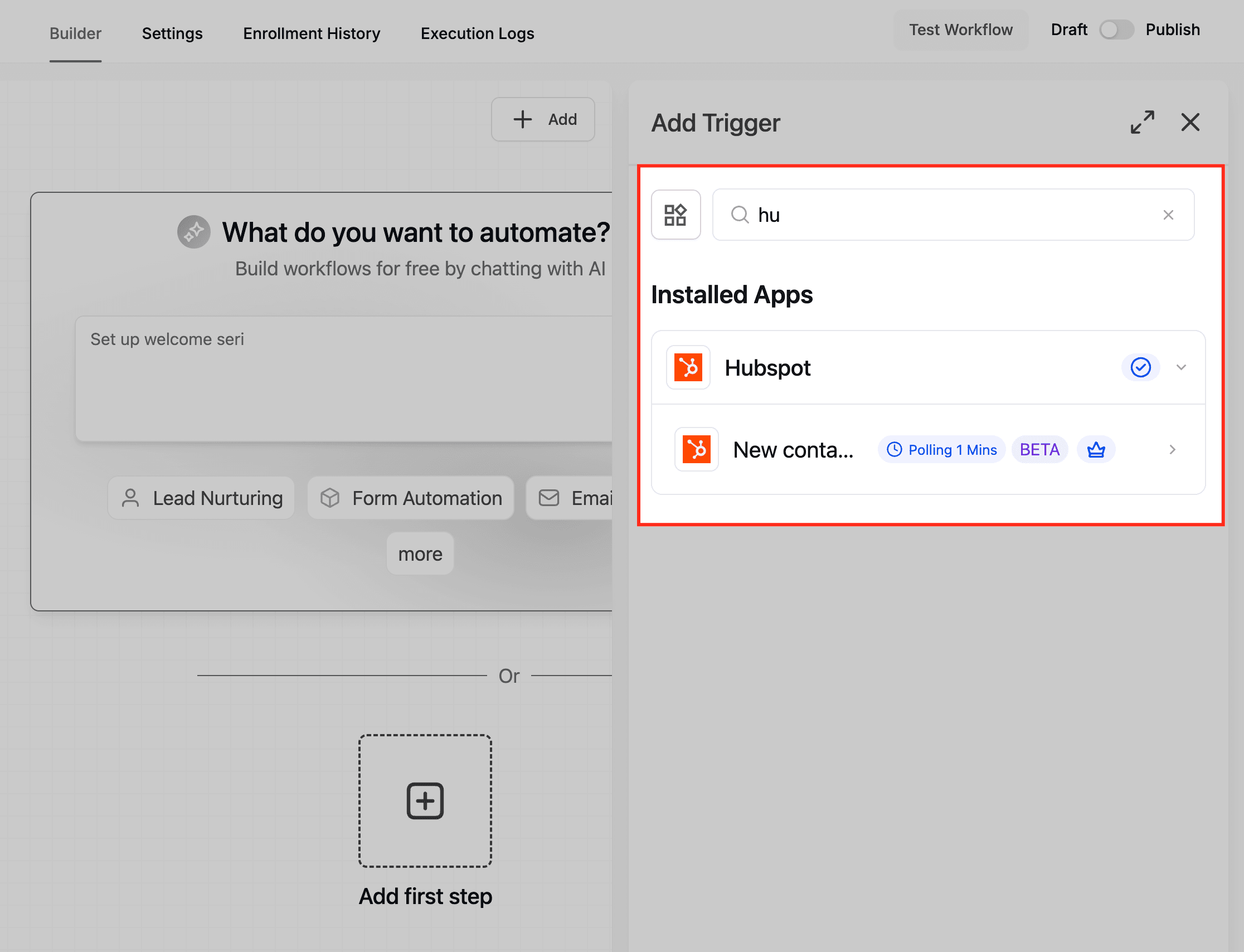 Schermata 2 — Come Usare le Azioni e i Trigger del Workflow HubSpot in HITLEAD