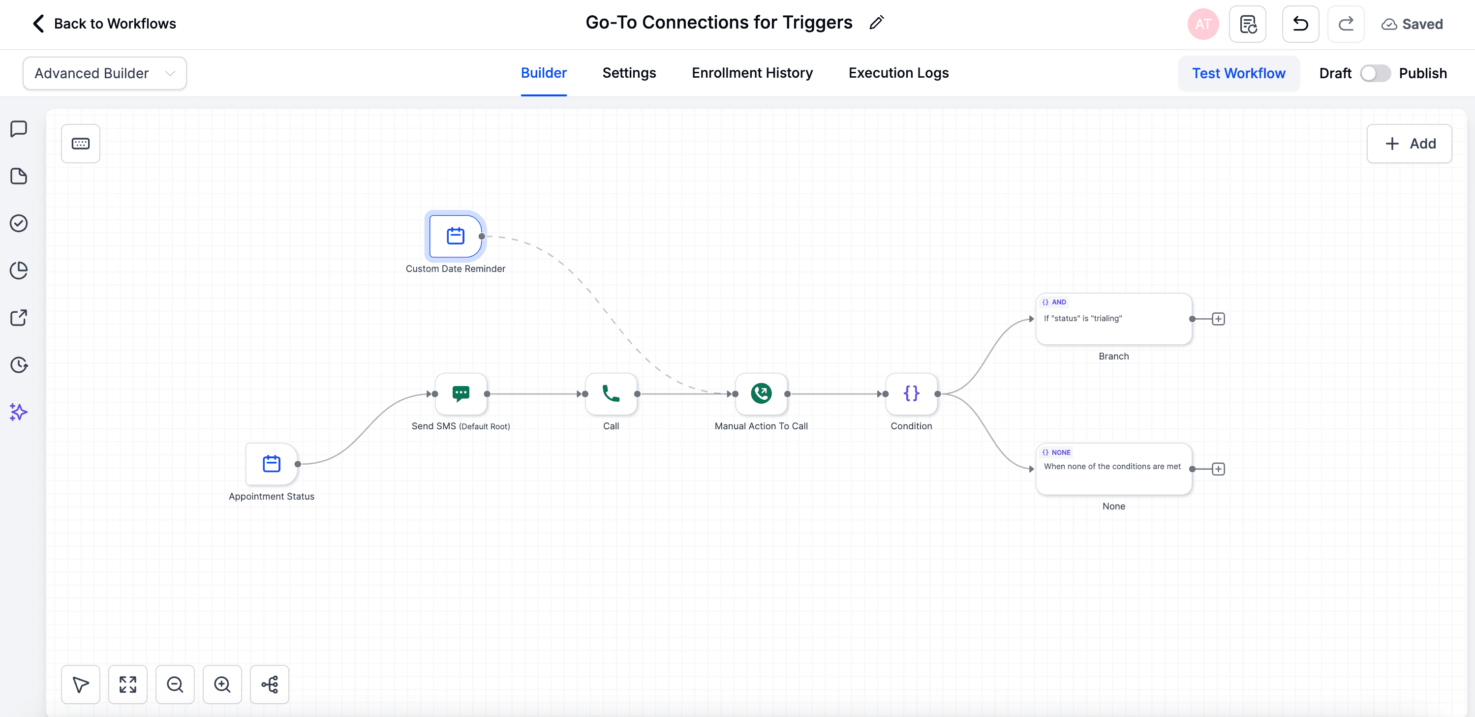 Schermata 2 — Go-To Connections per i Trigger: Workflow Advanced Builder