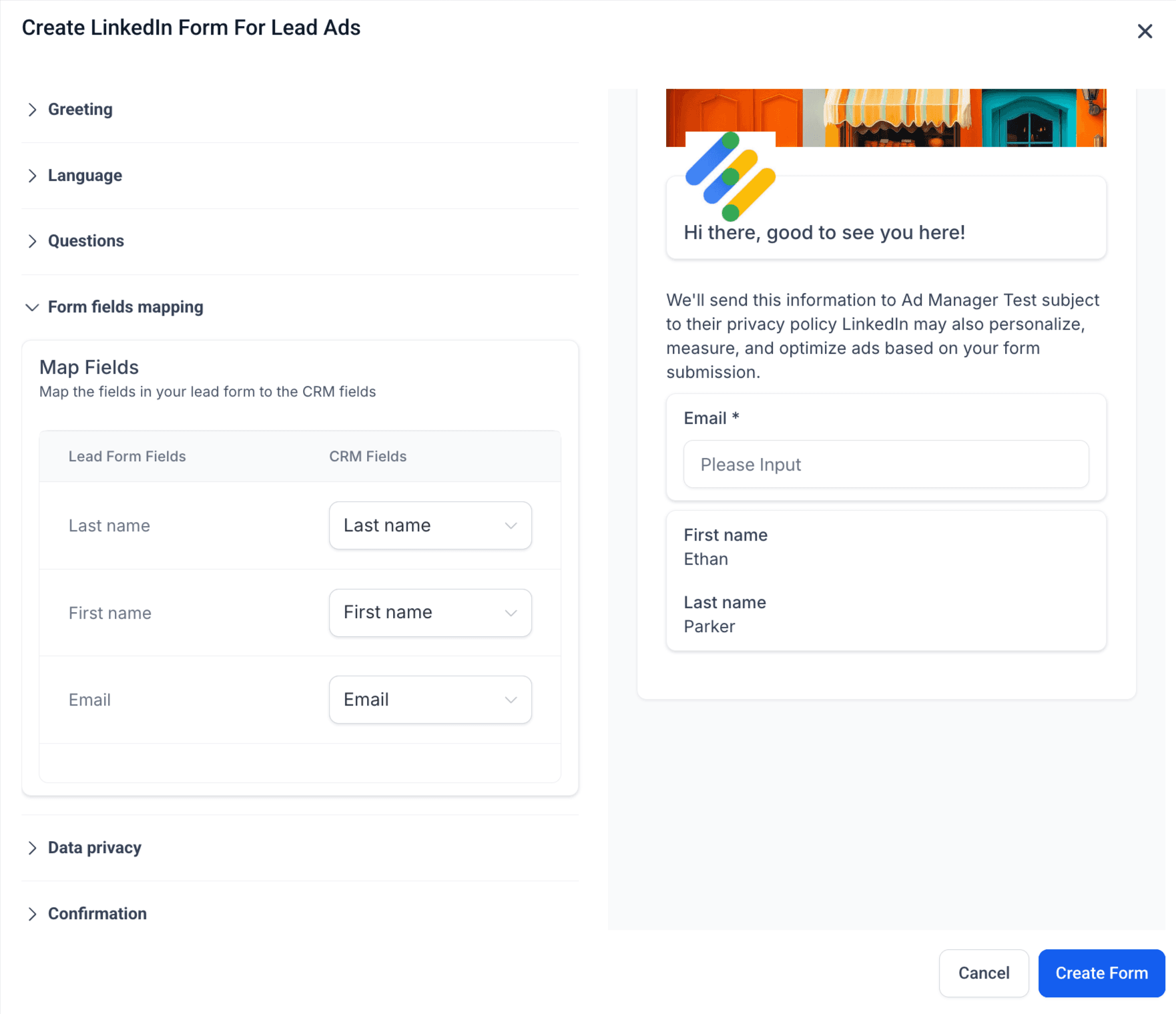 Schermata 7 — Come creare un LinkedIn lead form in Ad Manager