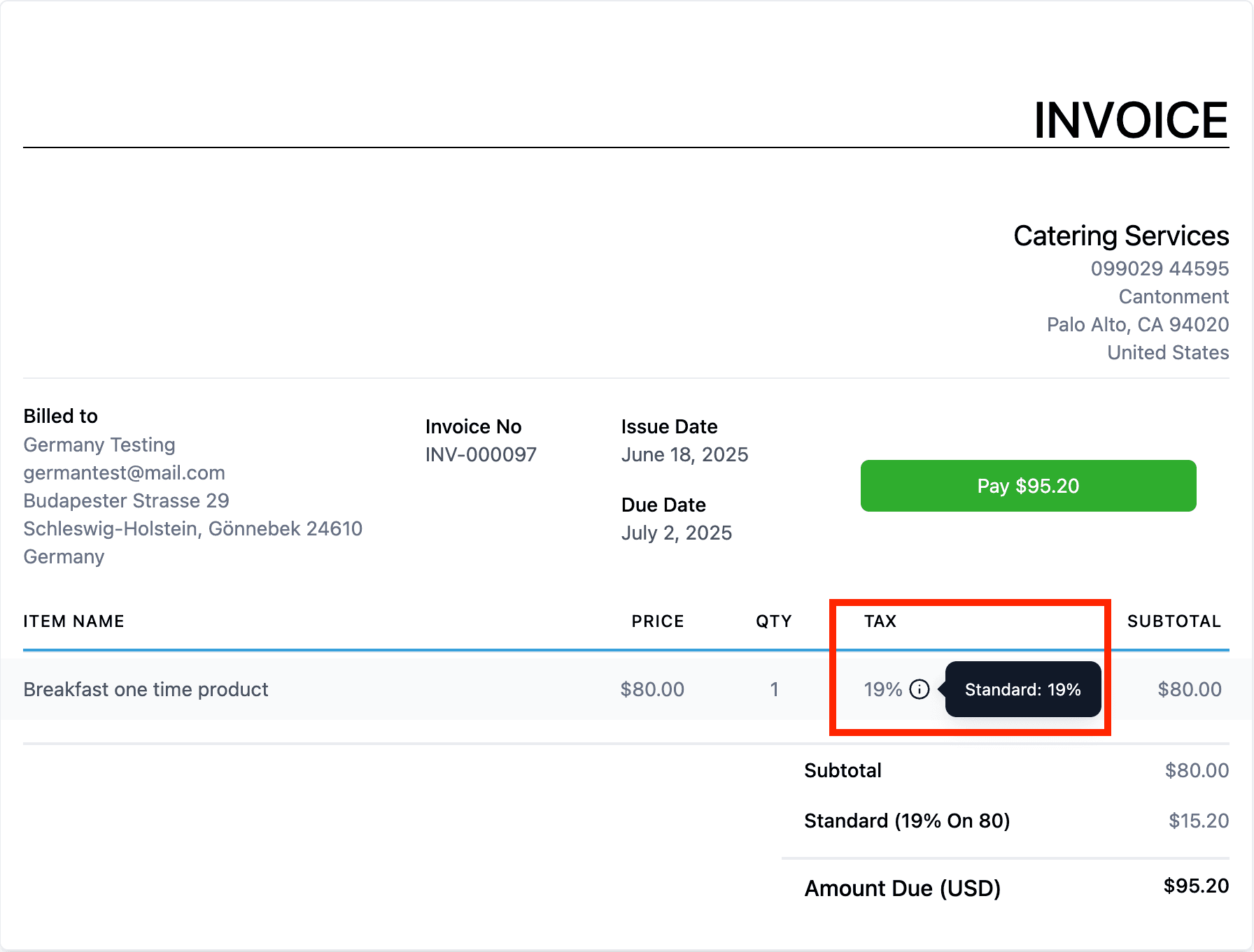 Schermata 7 — Come configurare e usare le Tasse Automatiche Internazionali