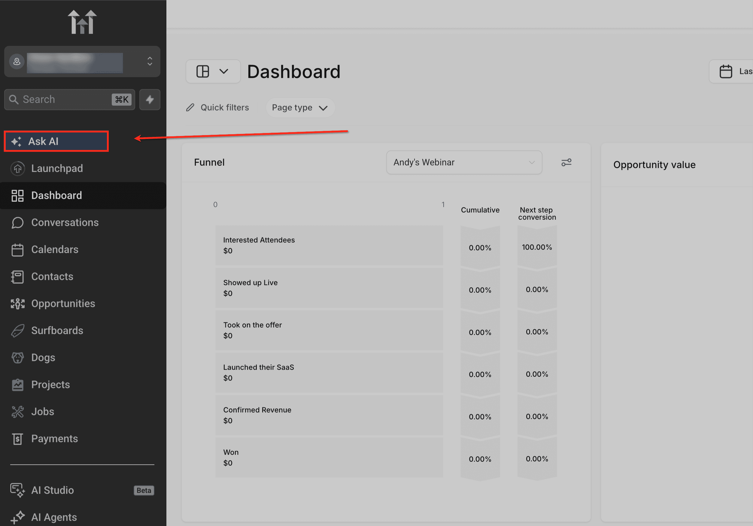Schermata 1 — Come usare Ask AI per creare e gestire i Corsi