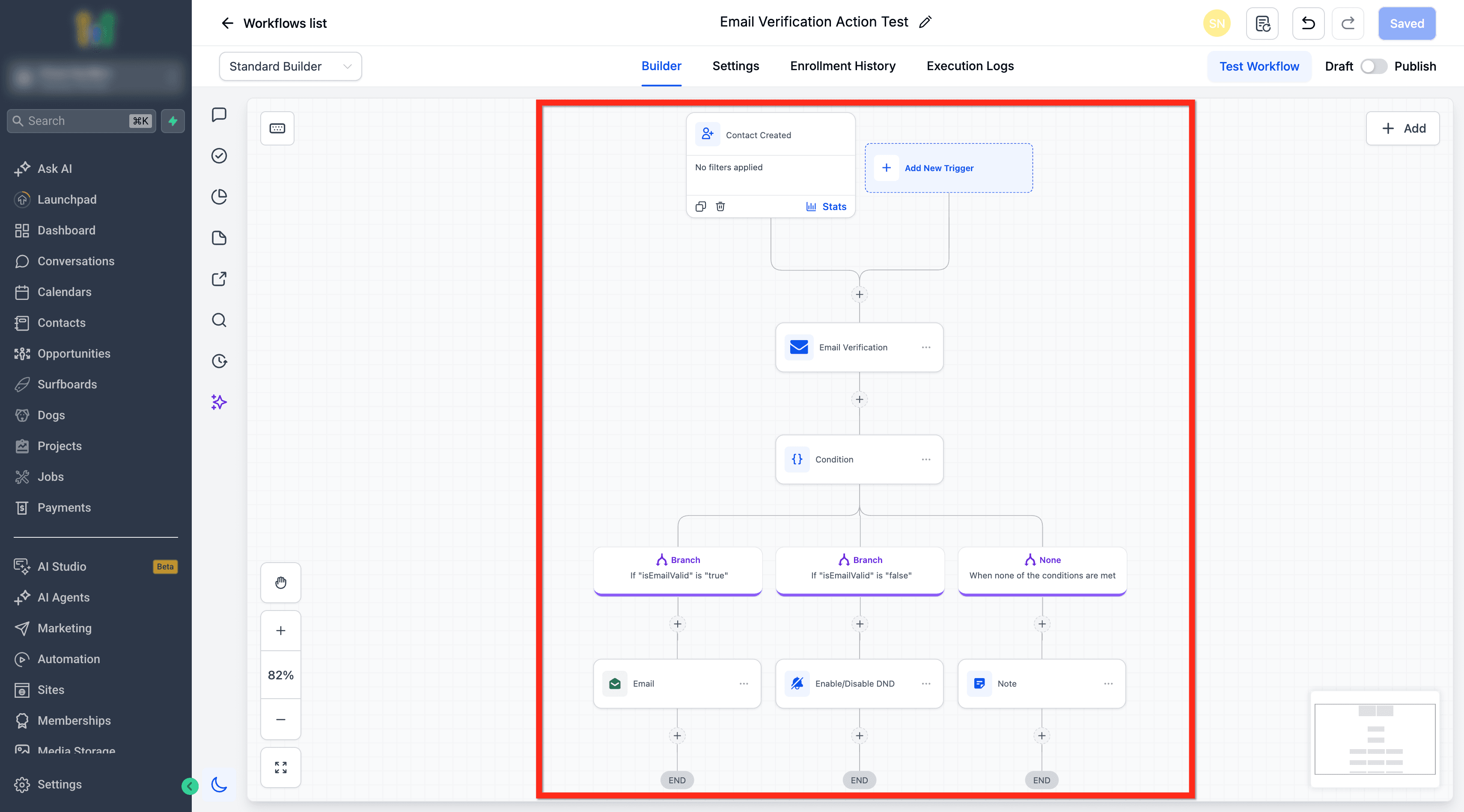 Schermata 1 — Azione Workflow - Email Verification