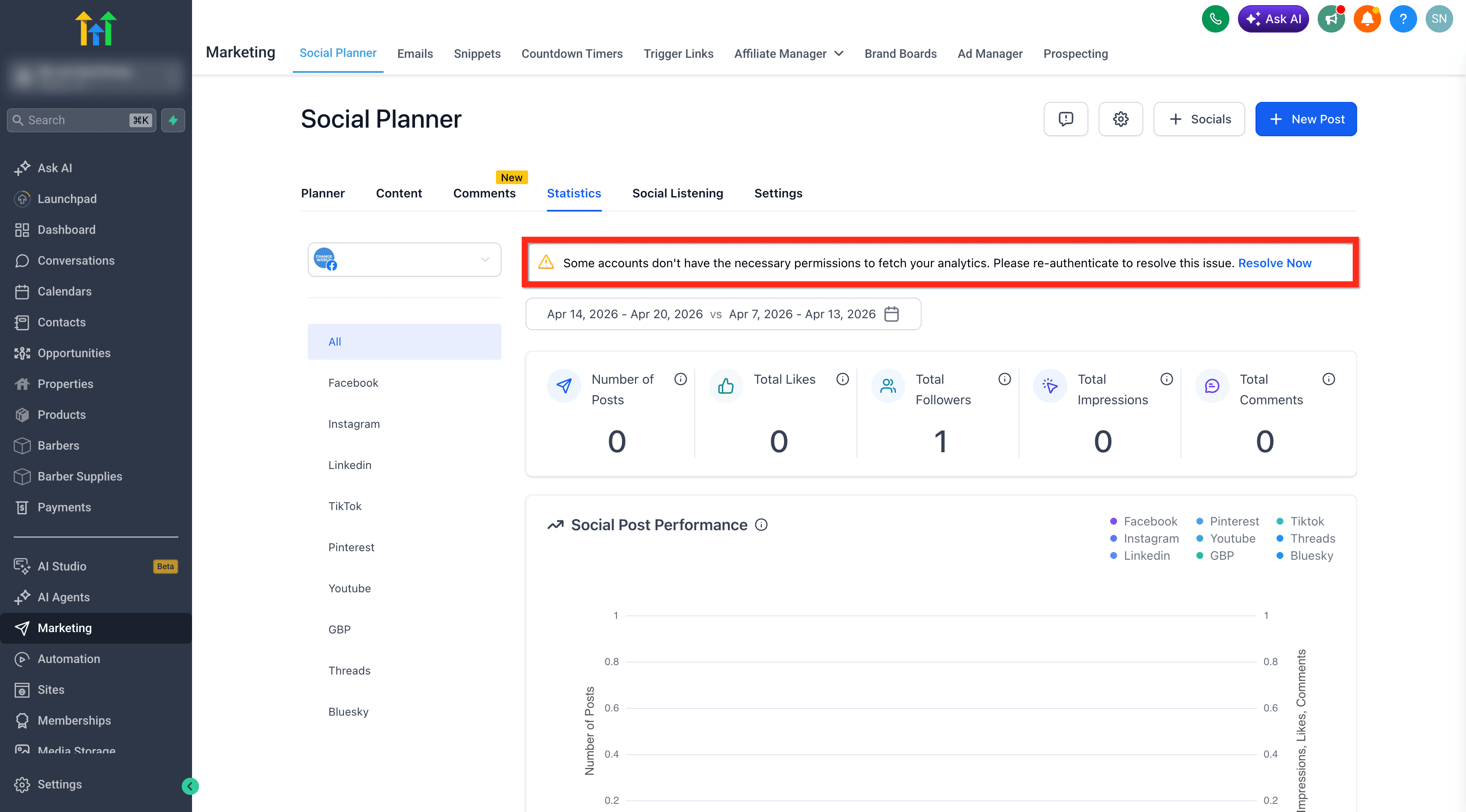 Schermata 7 — Social Planner - Sincronizzazione Post Facebook
