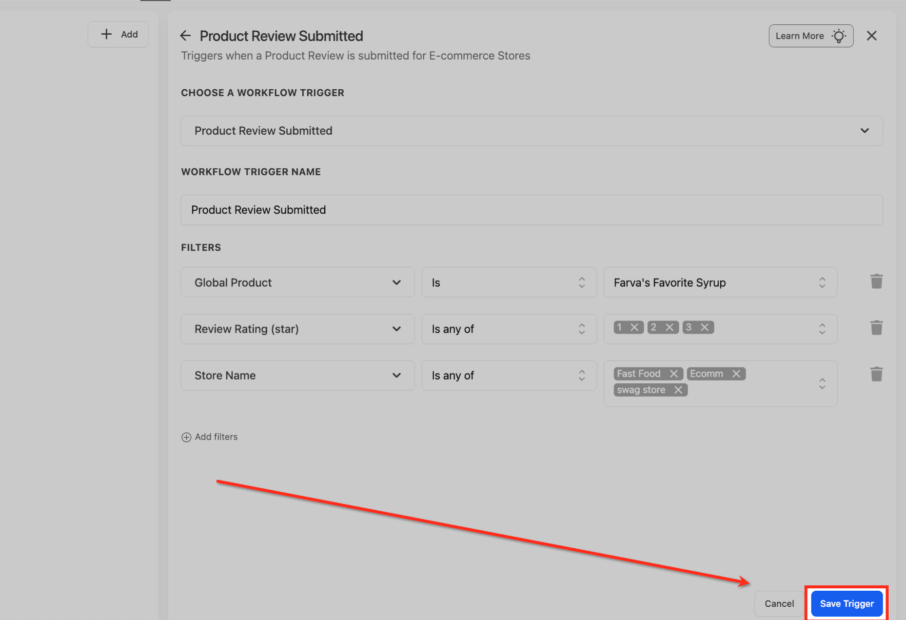Schermata 10 — Workflow Trigger - Recensione Prodotto Inviata (per Store E-commerce)