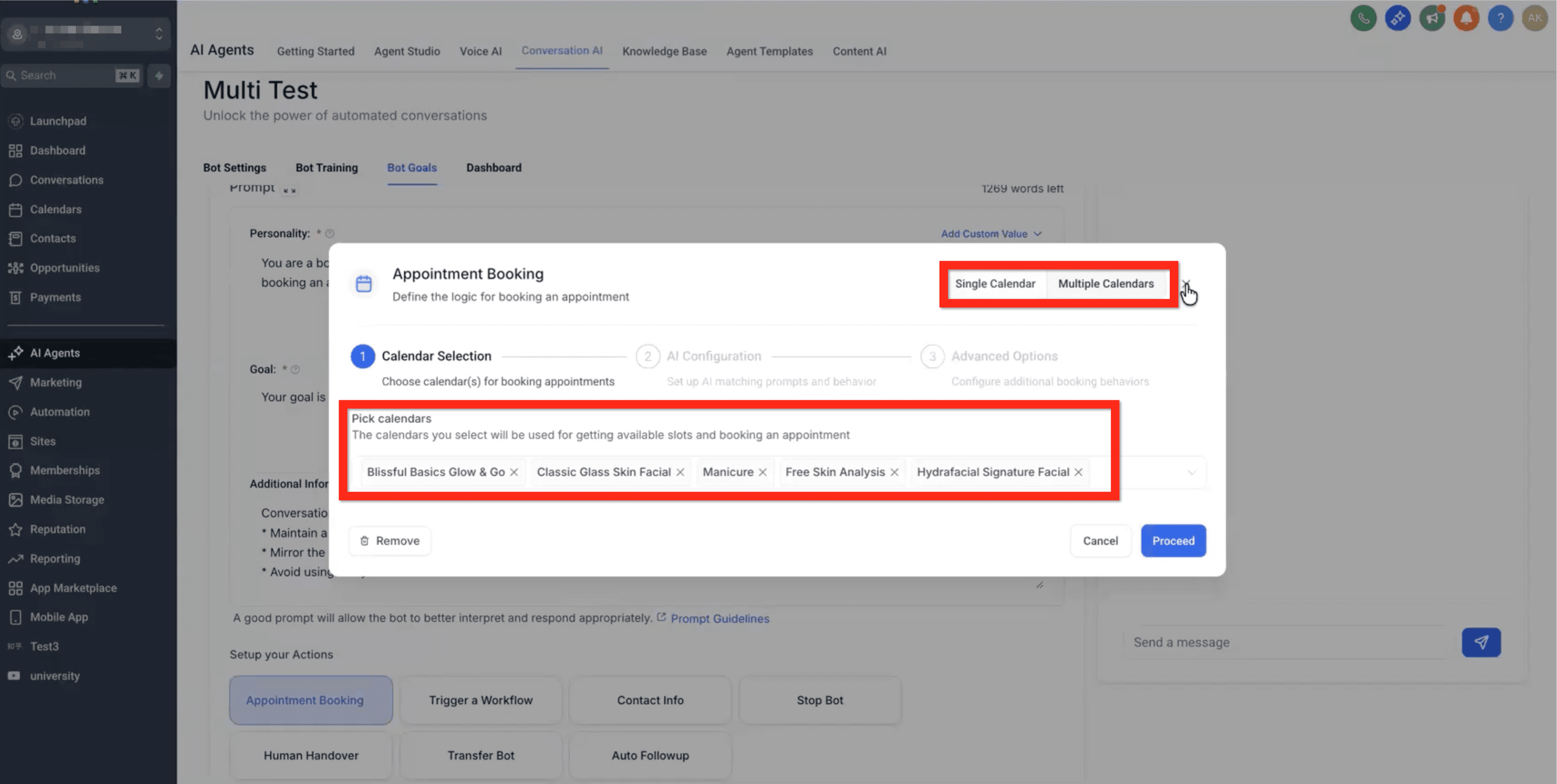 Schermata 2 — Guida alla Configurazione di Prenotazione Multi-Calendario per Conversation AI