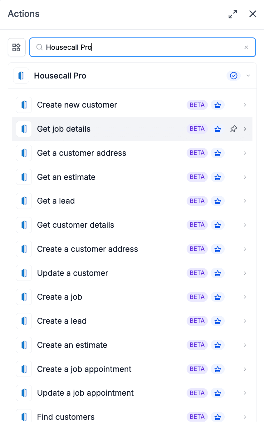 Schermata 4 — Housecall Pro - Azioni e Trigger del Workflow