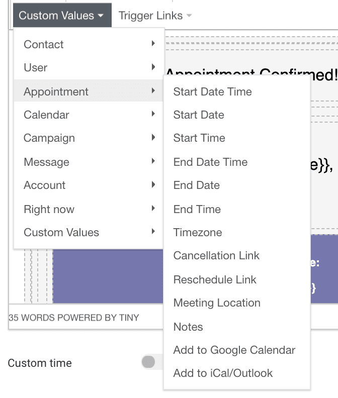 Schermata 1 — Quando {{appointment.start_time}} o altri valori personalizzati dell'appuntamento non vengono visualizzati