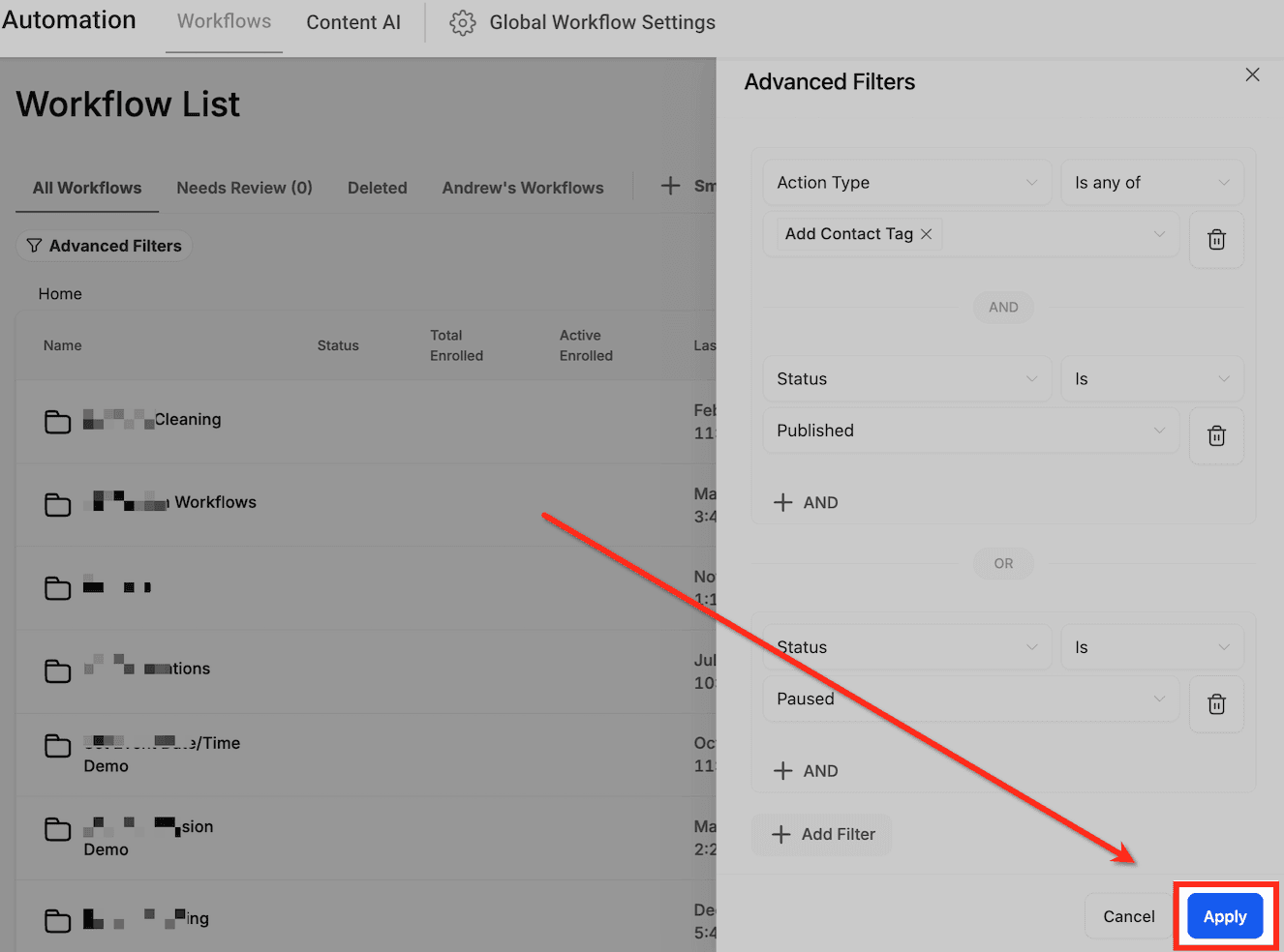 Schermata 9 — Workflow - Filtri Avanzati e Smart List