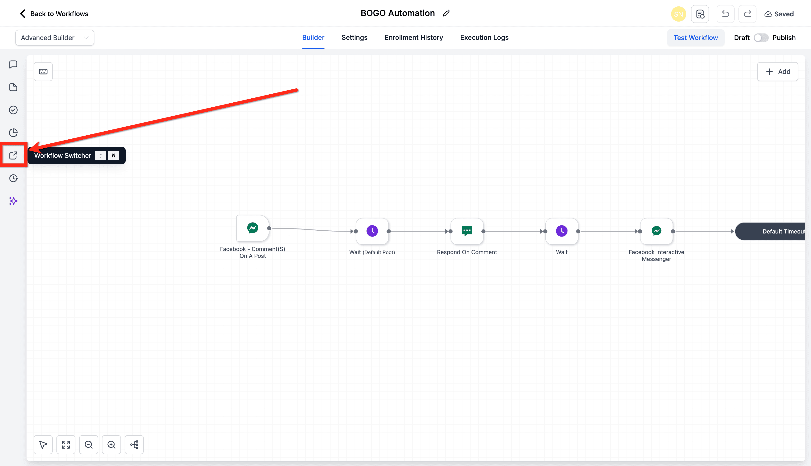 Schermata 3 — Come passare da un Workflow all'altro