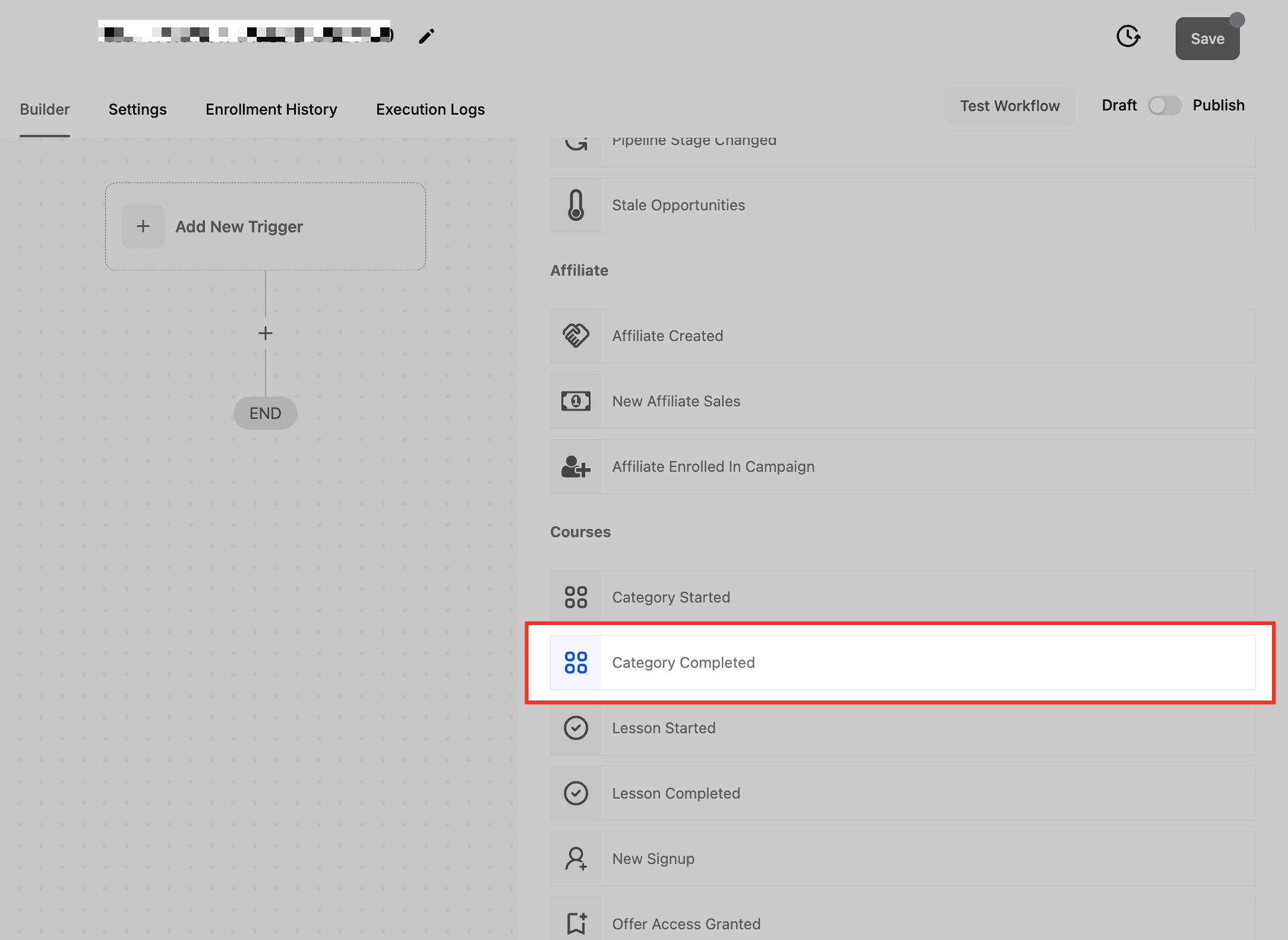 Schermata 2 — Workflow Trigger - Category Completed