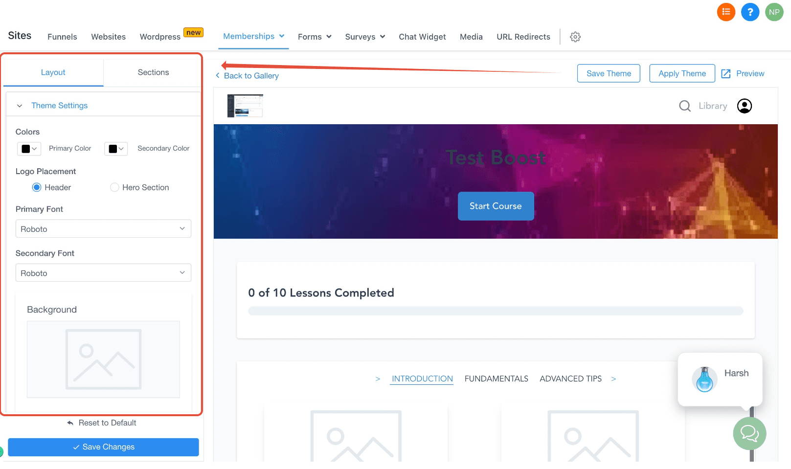 Schermata 3 — Come usare i temi Membership