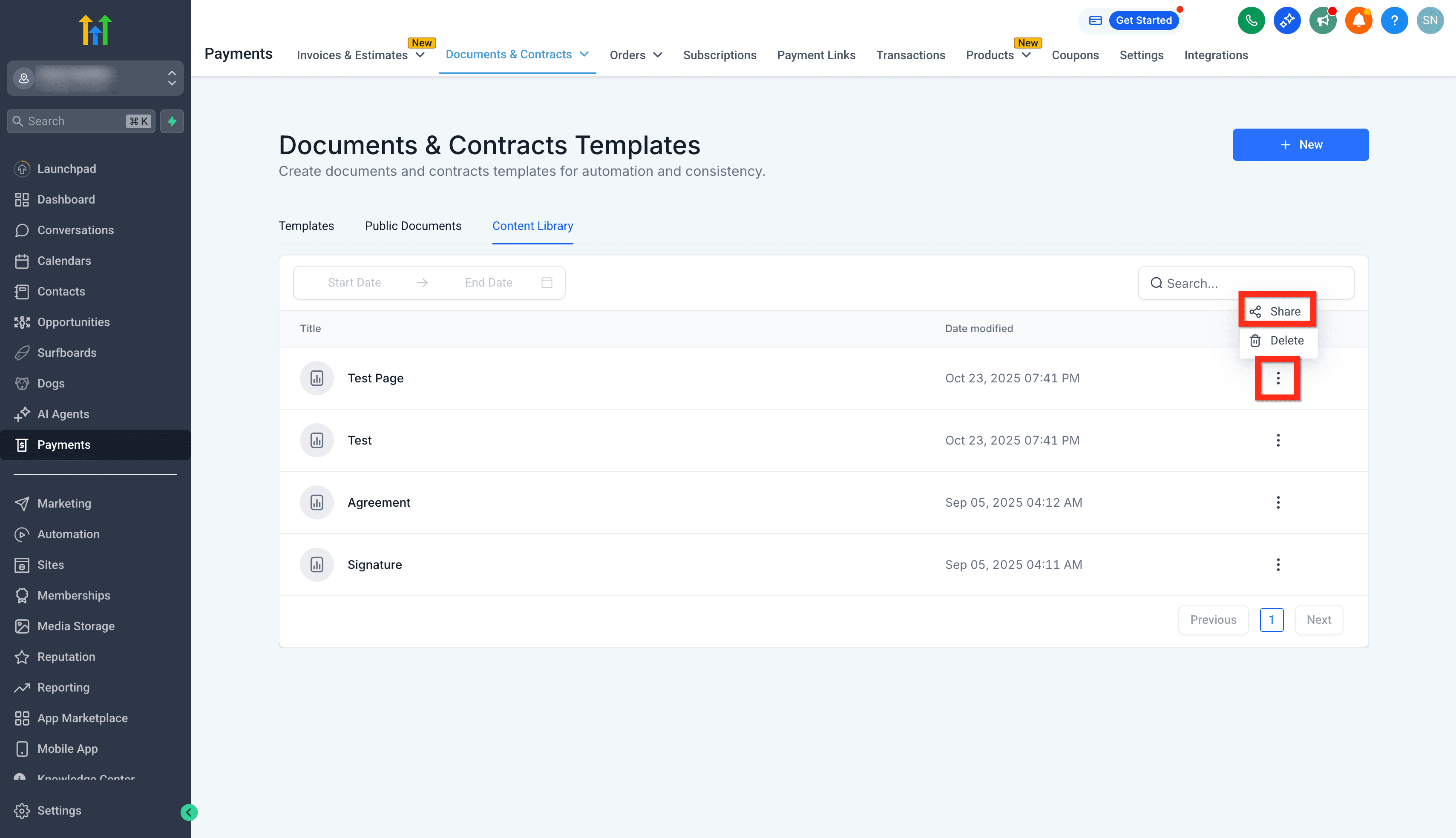 Schermata 5 — Documenti e Contratti - Content Library