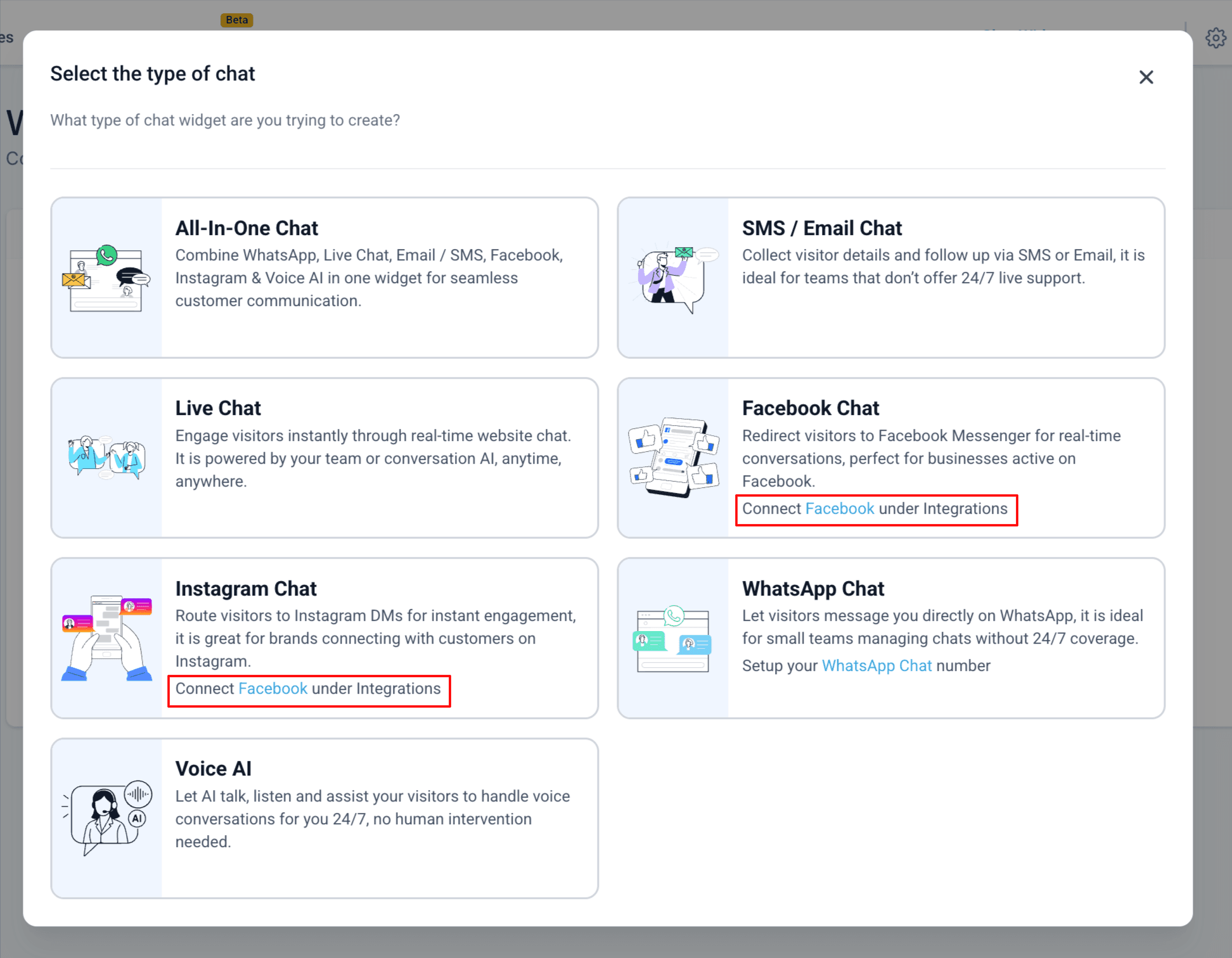 Schermata 3 — Chat Widget Facebook e Instagram