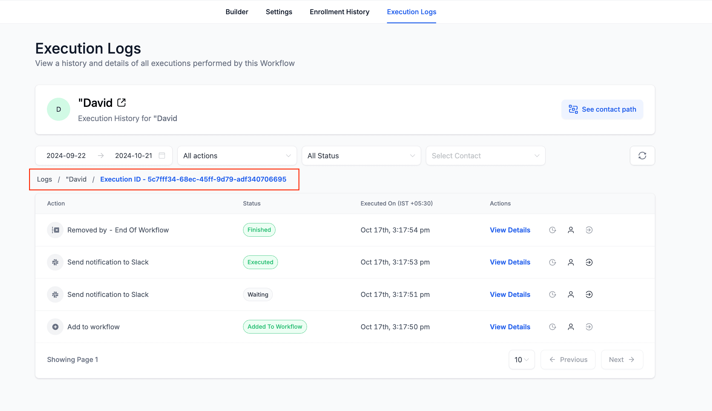 Schermata 23 — Workflow – Log di Esecuzione Migliorati e Cronologia degli Iscritti