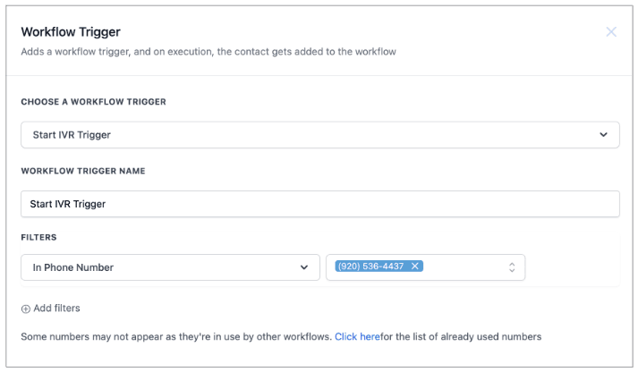 Schermata 1 — Workflow Trigger - Start IVR Trigger