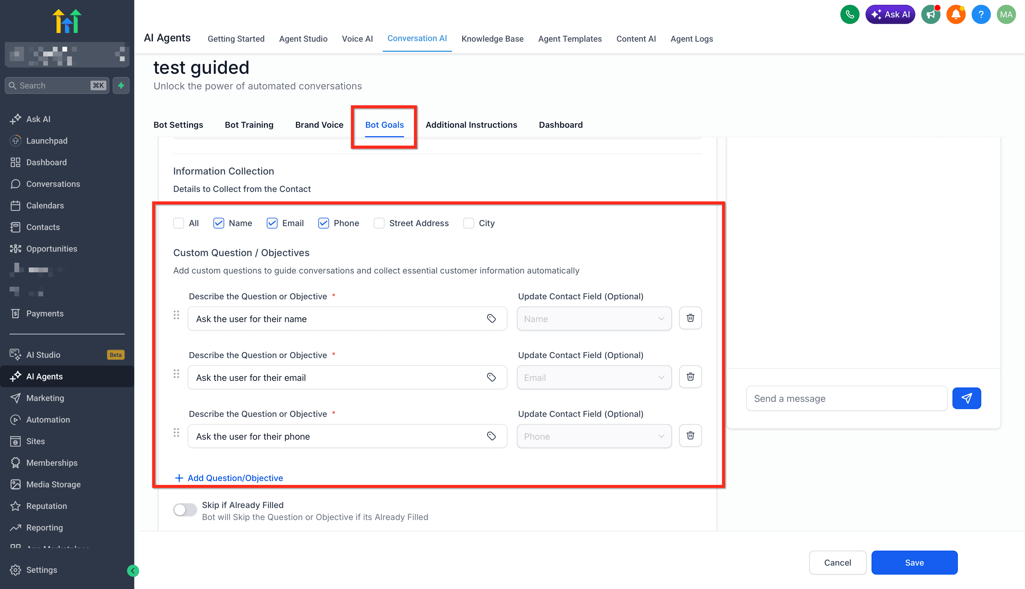 Schermata 6 — Prenotazione Appuntamenti nella Conversation AI