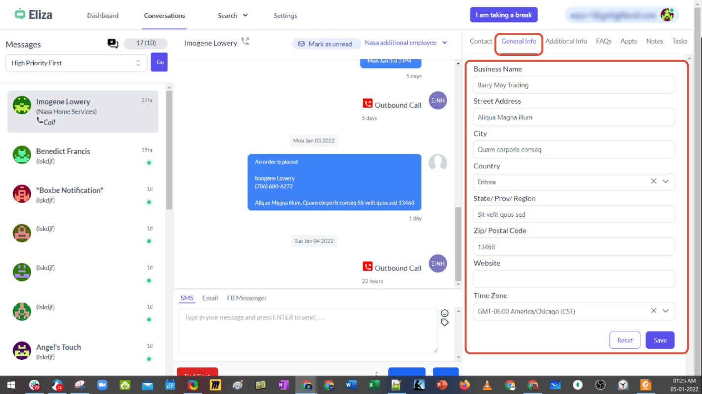 Schermata 5 — Eliza Agent Platform – Conversazioni