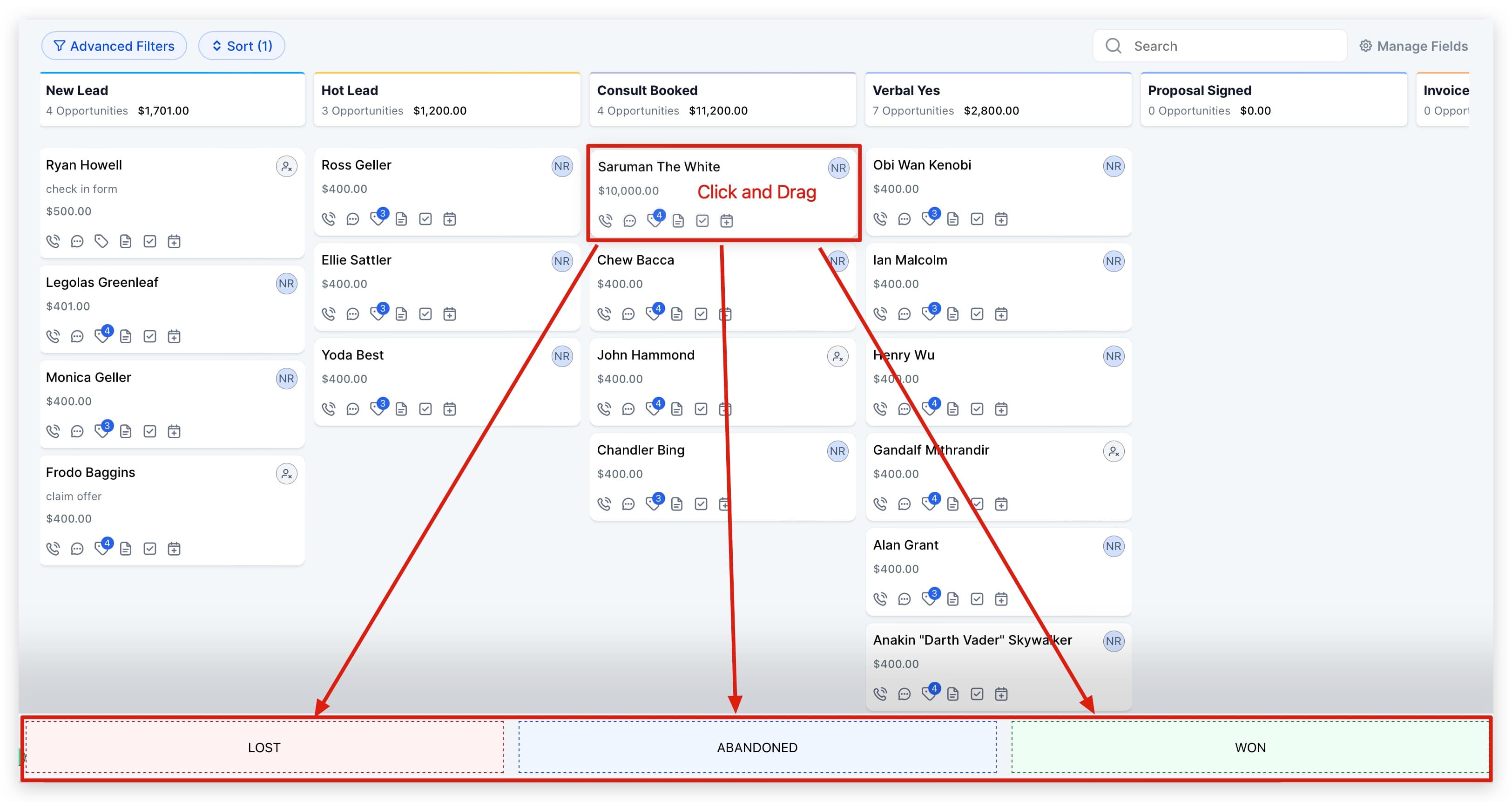 Schermata 6 — Modificare lo Stato delle Opportunità