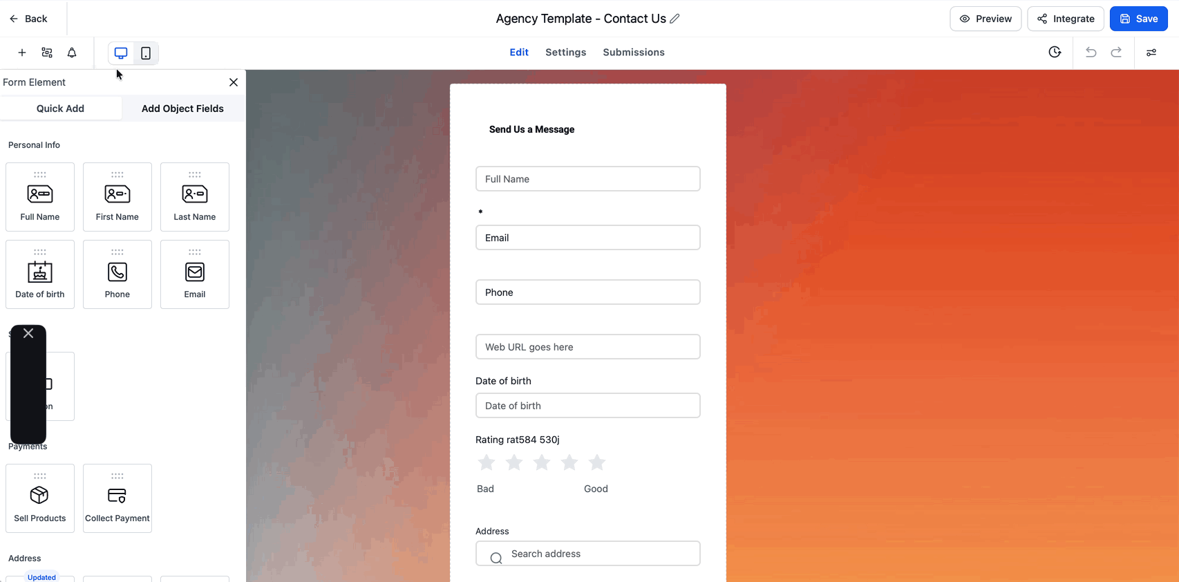Schermata 3 — Editor Mobile per Form, Survey e Quiz