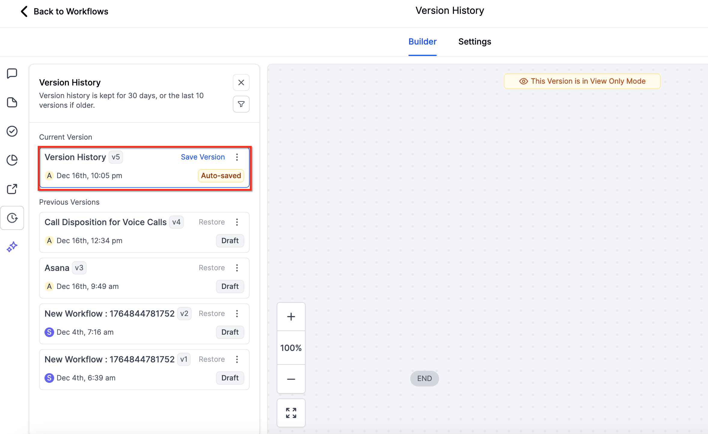 Schermata 2 — Workflow: Cronologia delle Versioni e Ripristino