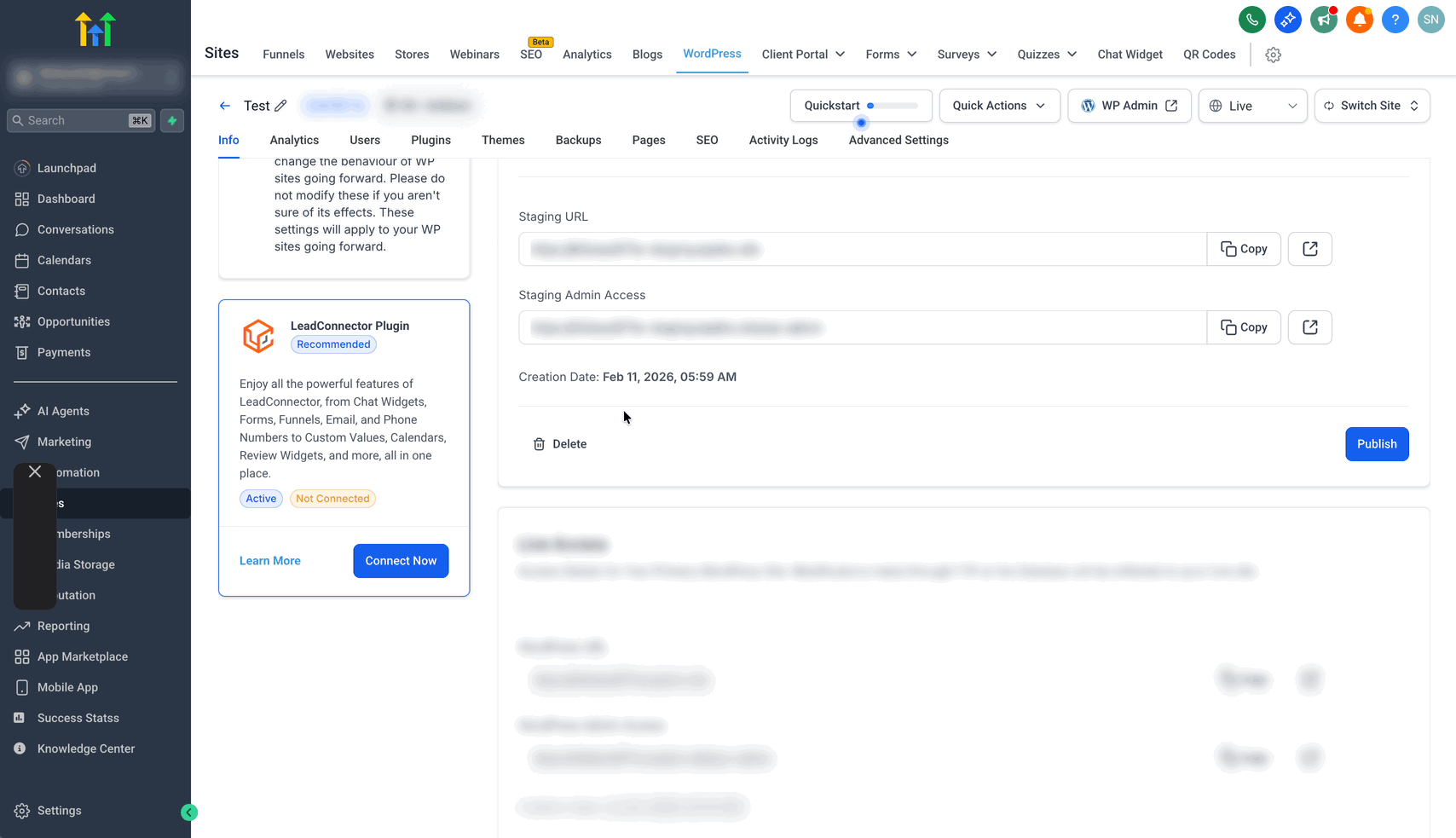Schermata 7 — WordPress - Accesso all'Ambiente di Staging