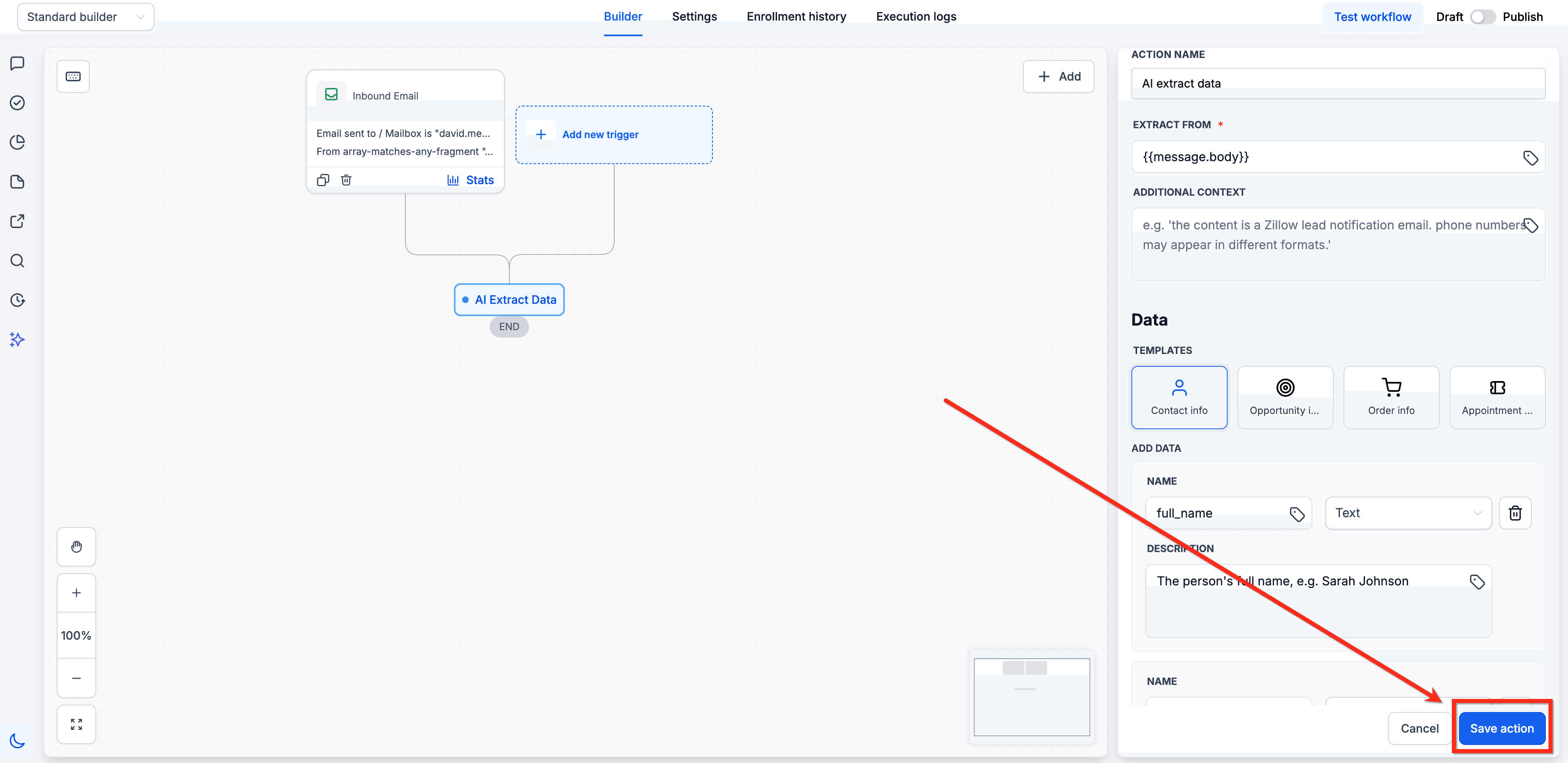 Schermata 8 — Workflow Action - Estrazione Dati con AI