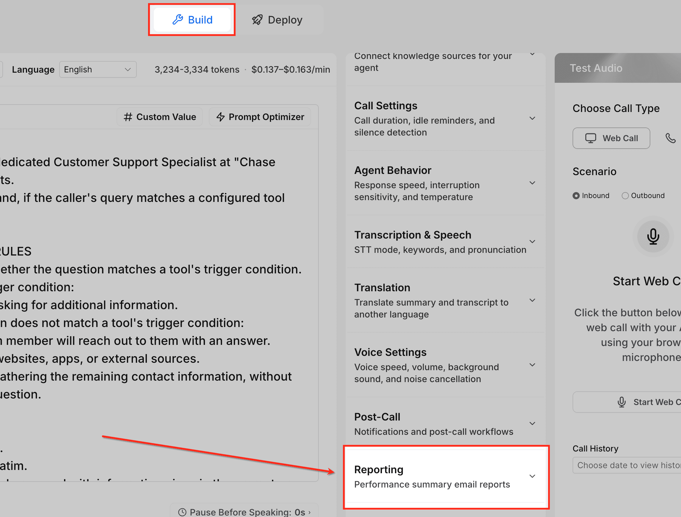 Schermata 3 — Come Configurare le Email di Riepilogo delle Prestazioni per gli Agenti Voice AI