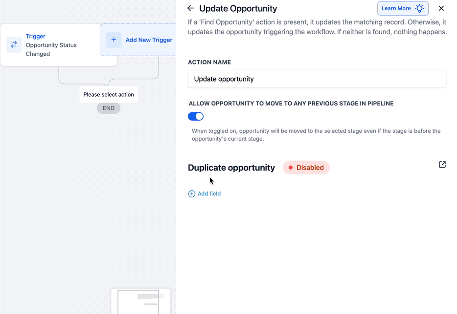 Schermata 7 — Azione Workflow - Aggiorna Opportunità