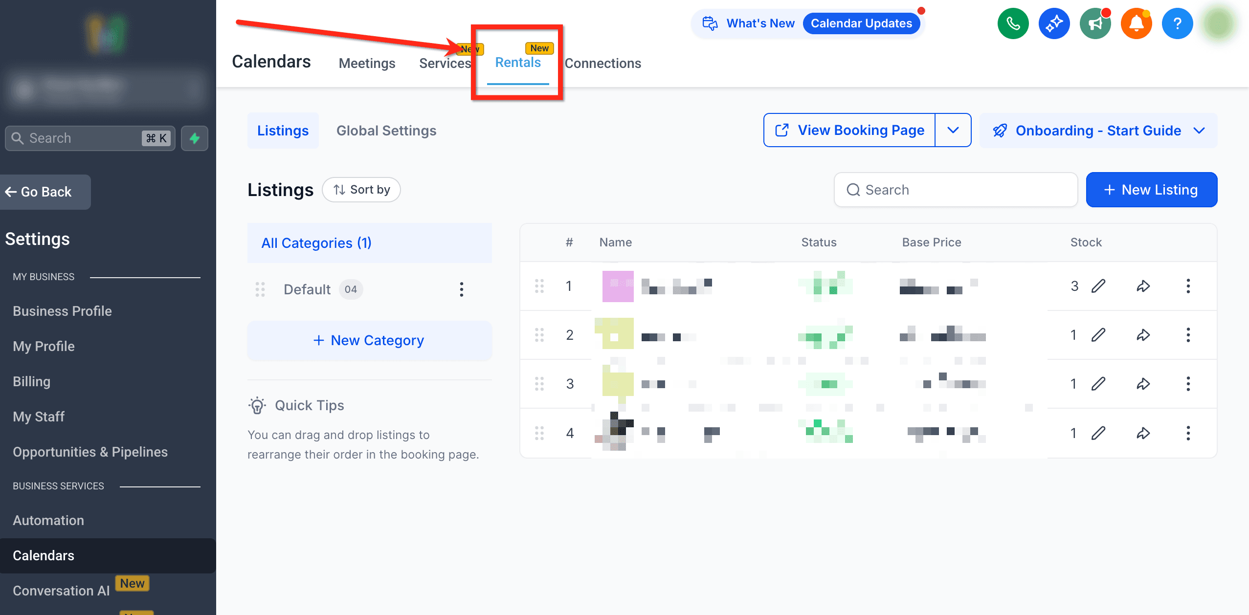 Schermata 3 — Capire Listings e Categorie