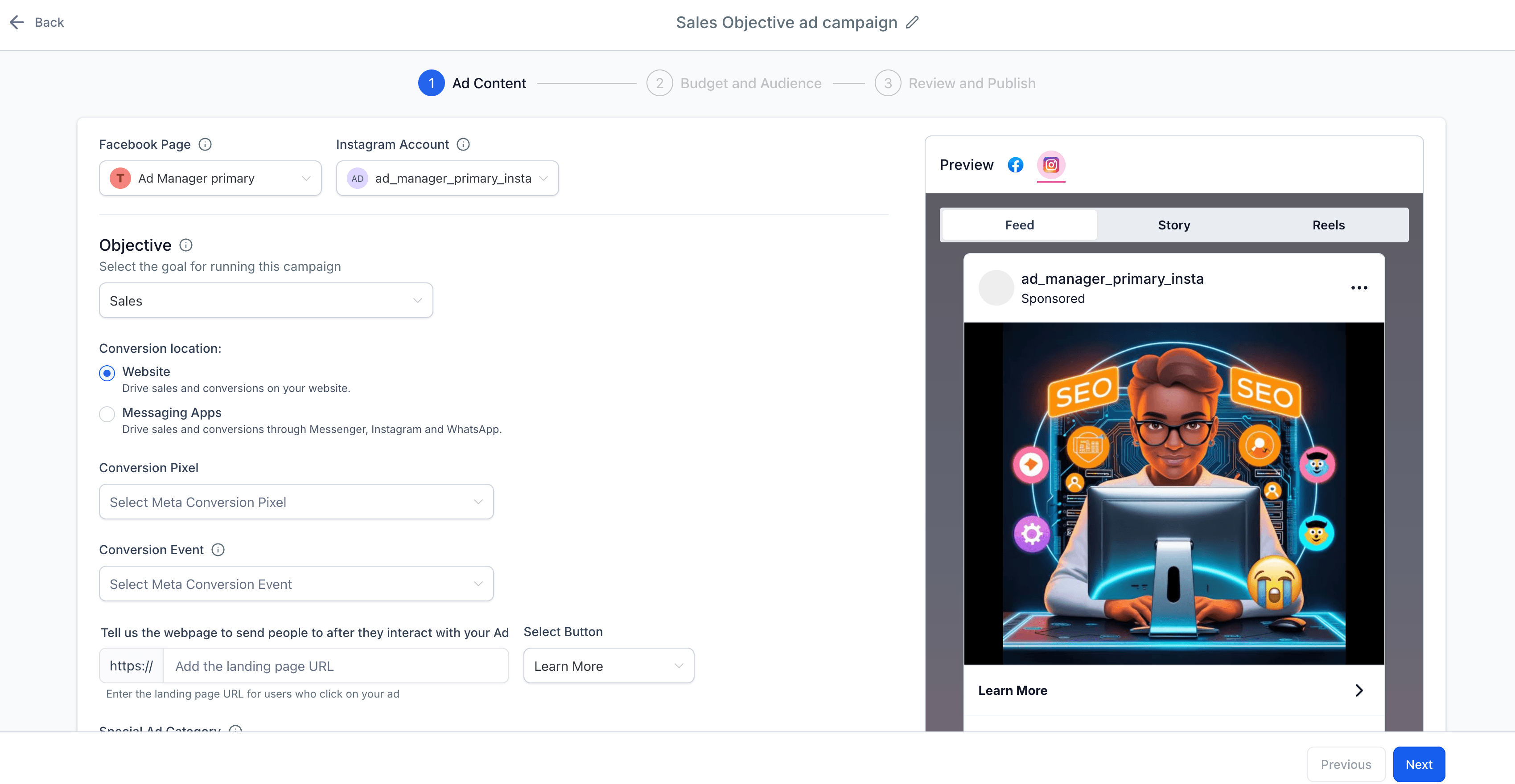Schermata 4 — Come creare una Campaign Meta con obiettivo Sales per le conversioni