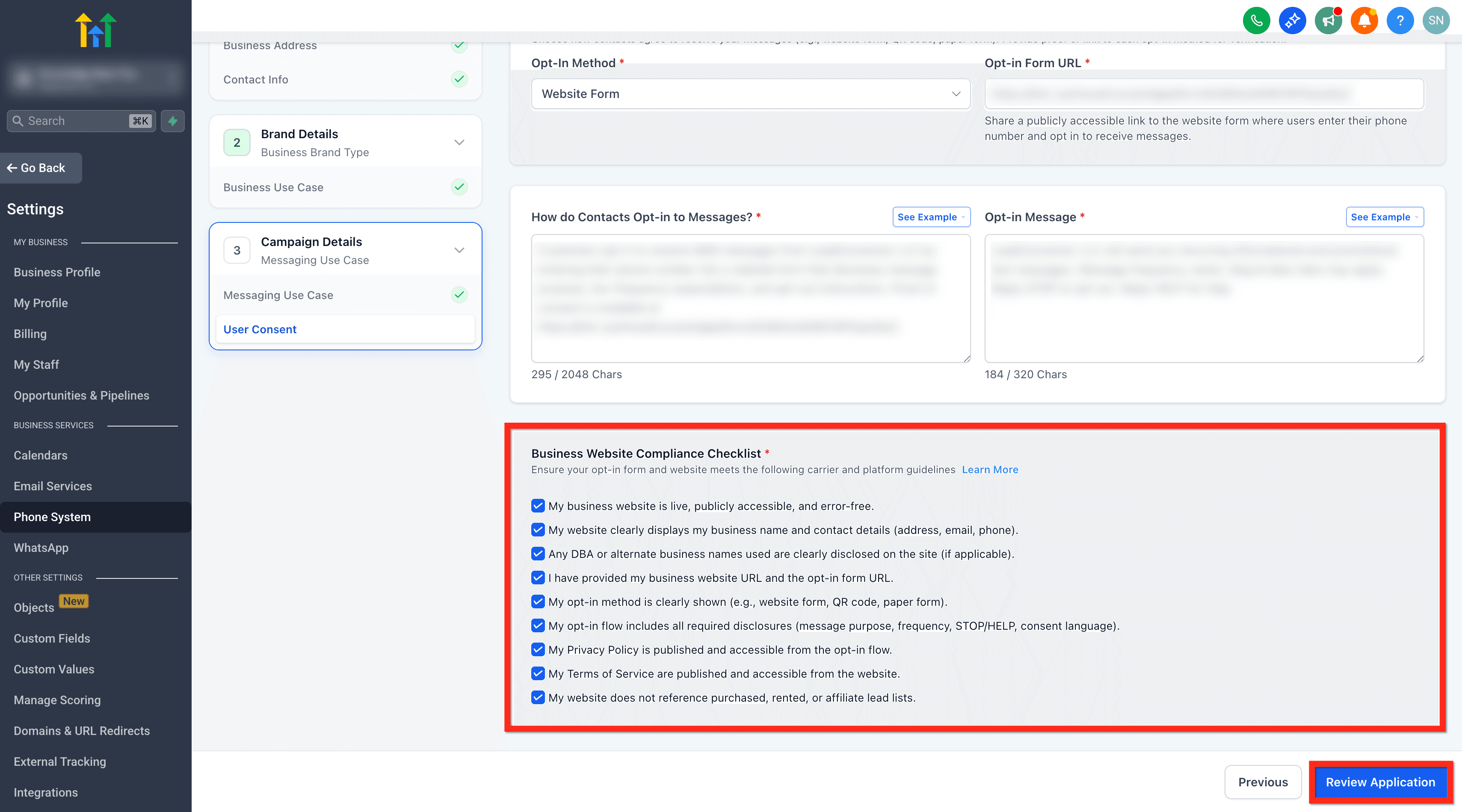 Schermata 22 — A2P - Registrazione Standard Brand per 10DLC