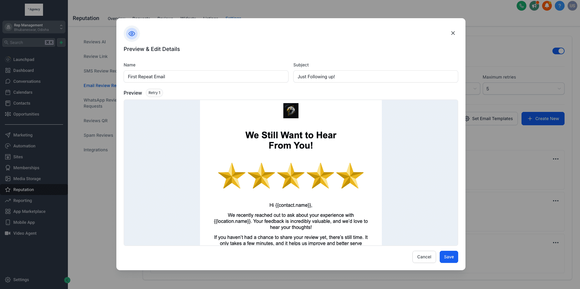 Schermata 3 — Gestione della Reputazione: Personalizza le Email Ricorrenti con Template Personalizzati