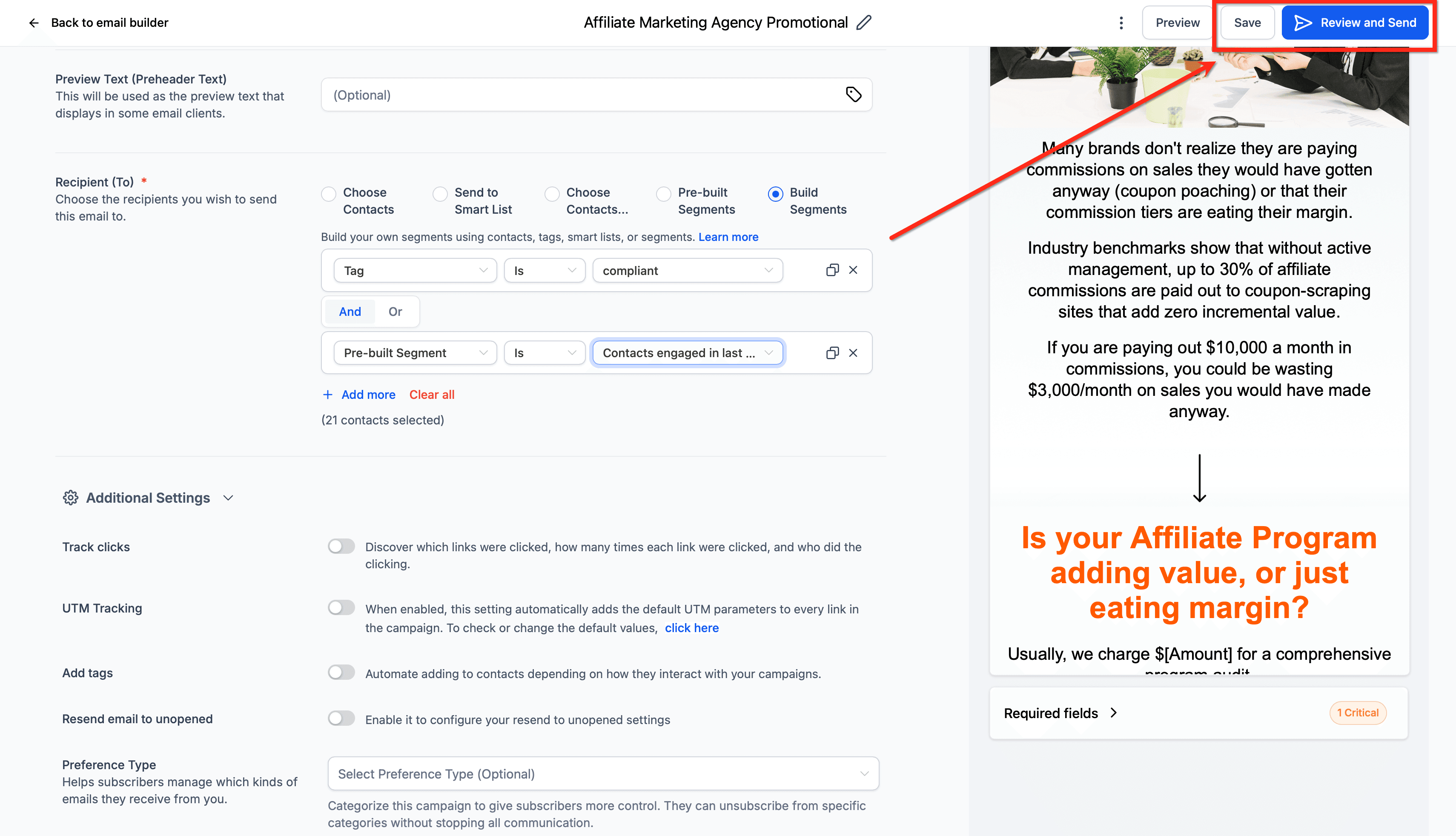 Schermata 4 — Come creare Segmenti di destinatari nelle Campaign email