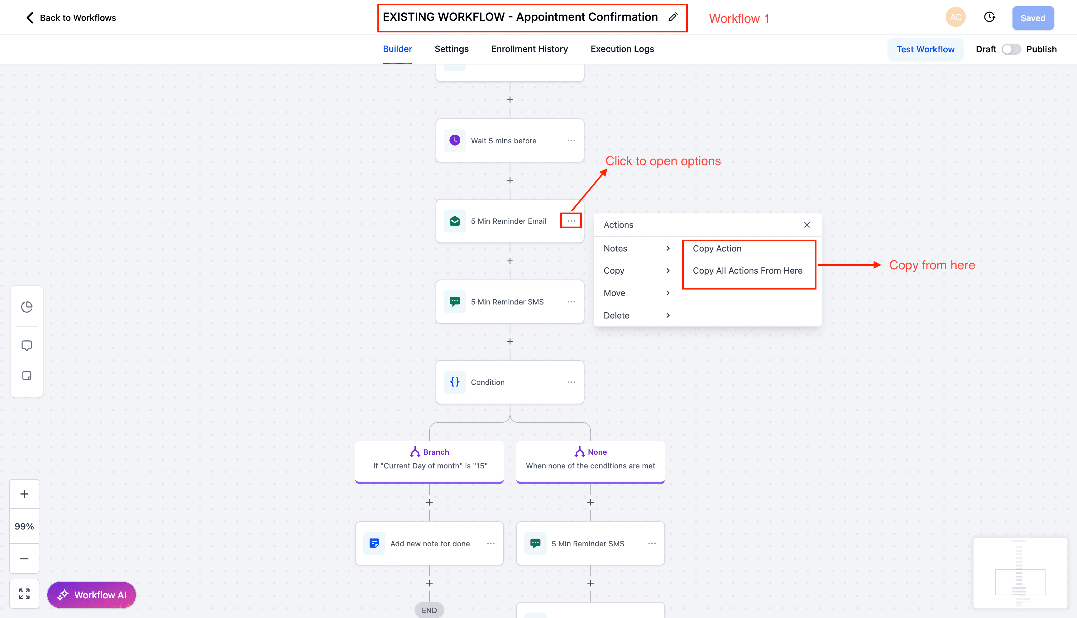 Schermata 1 — Copiare Azioni di Workflow tra Workflow Diversi