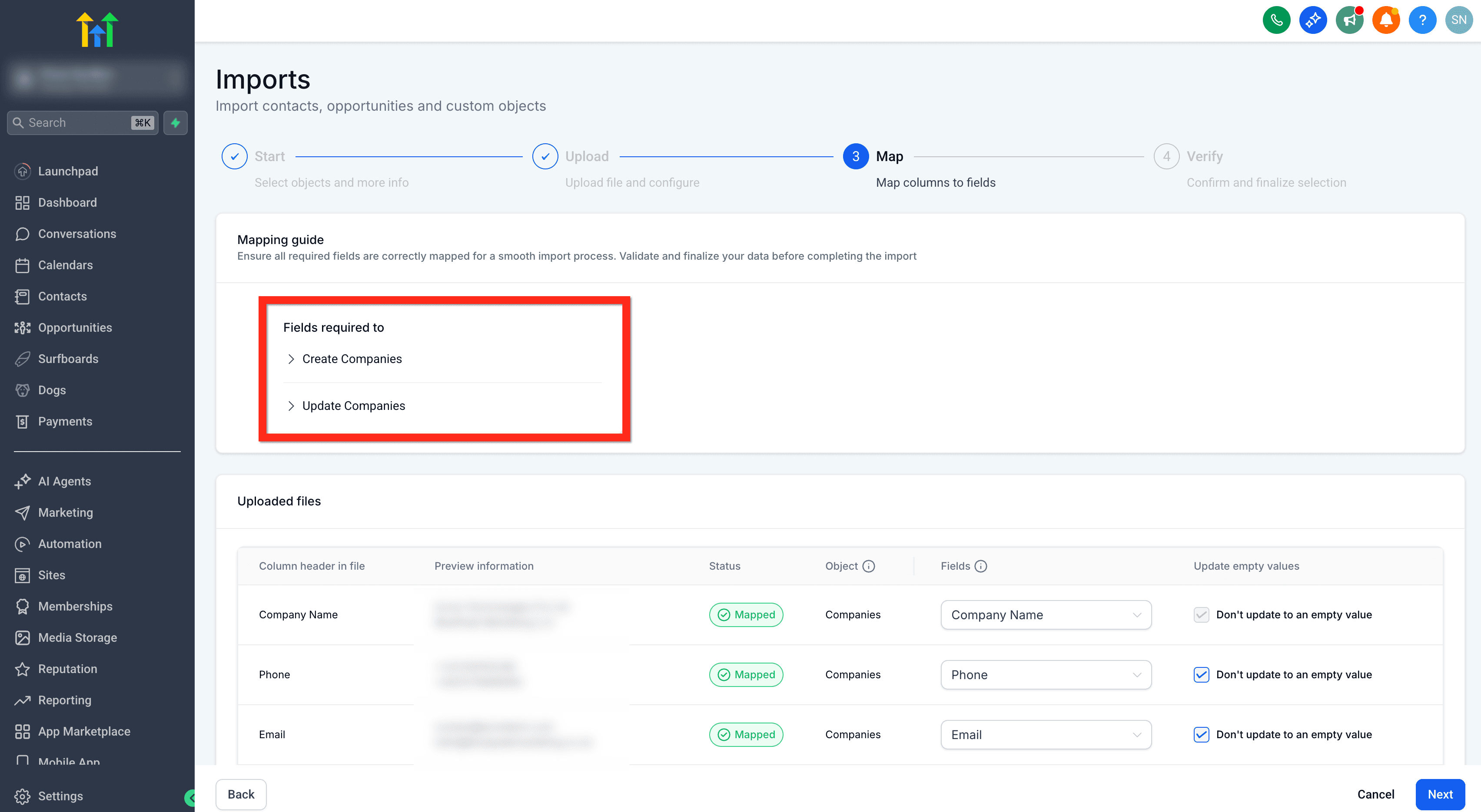 Schermata 8 — Come importare aziende in blocco tramite file CSV