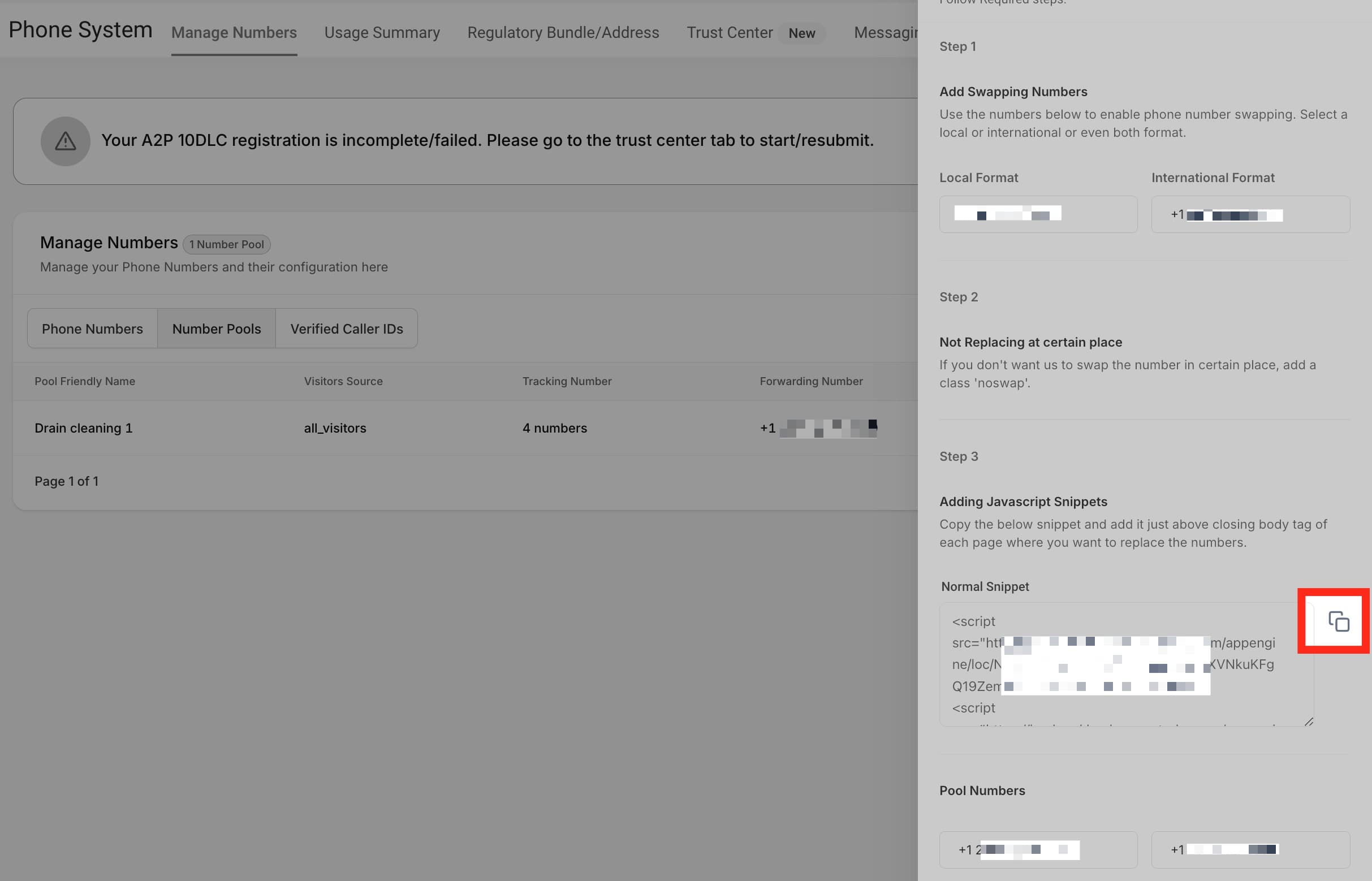 Schermata 23 — Come configurare il Call Tracking (Number Pool)
