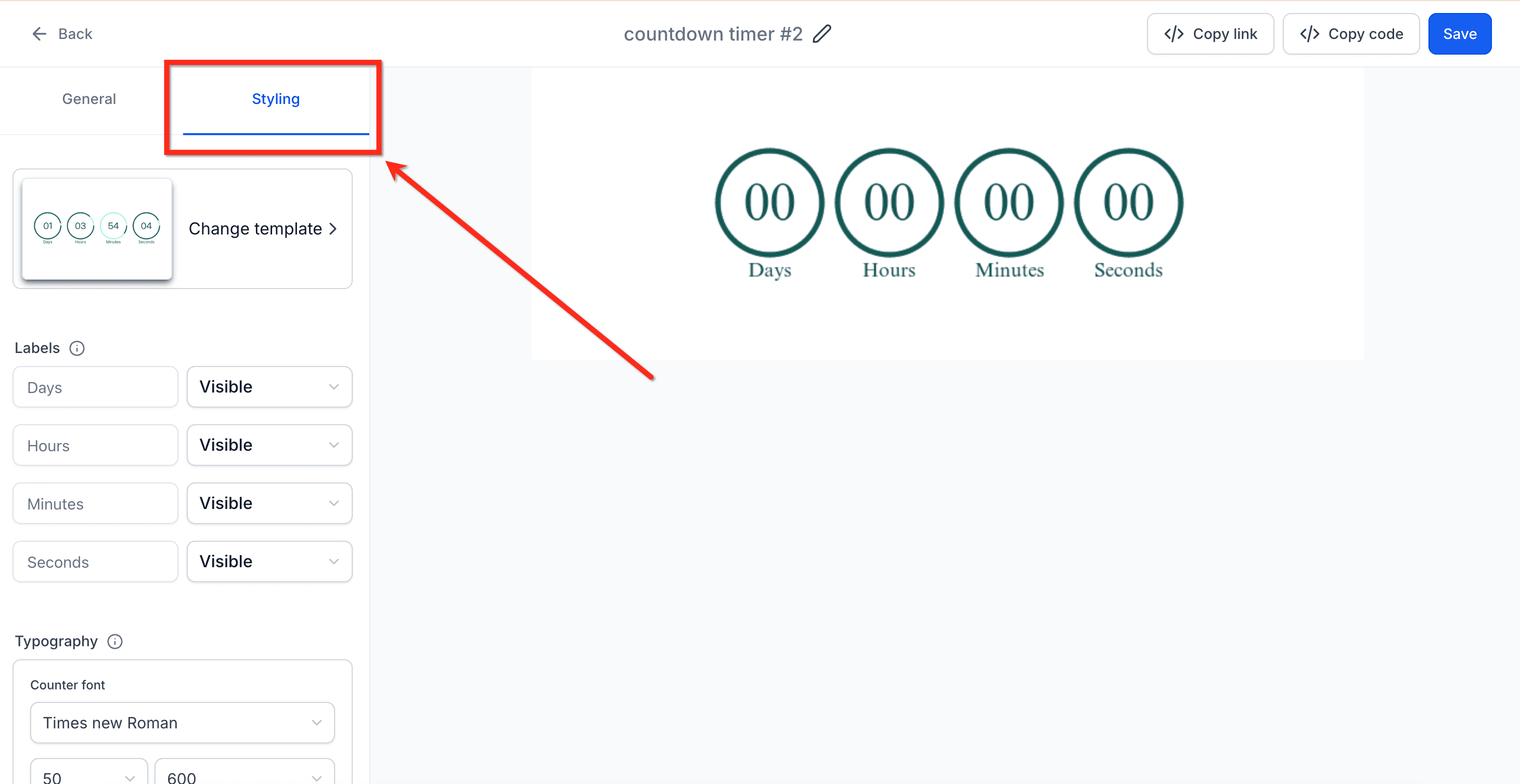 Schermata 4 — Aggiornamento etichette Countdown Timer