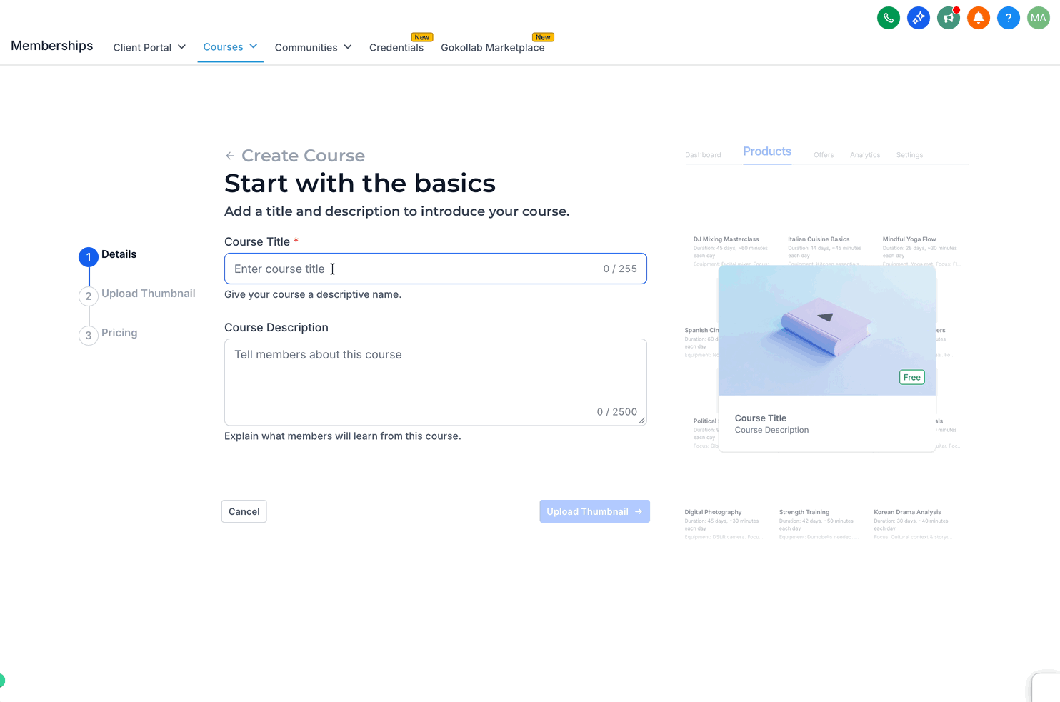 Schermata 3 — Per Iniziare - Lancia un Corso