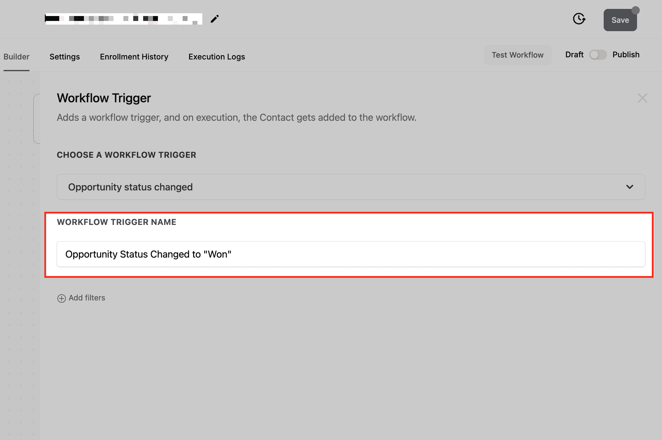 Schermata 2 — Workflow Trigger - Cambio stato Opportunità