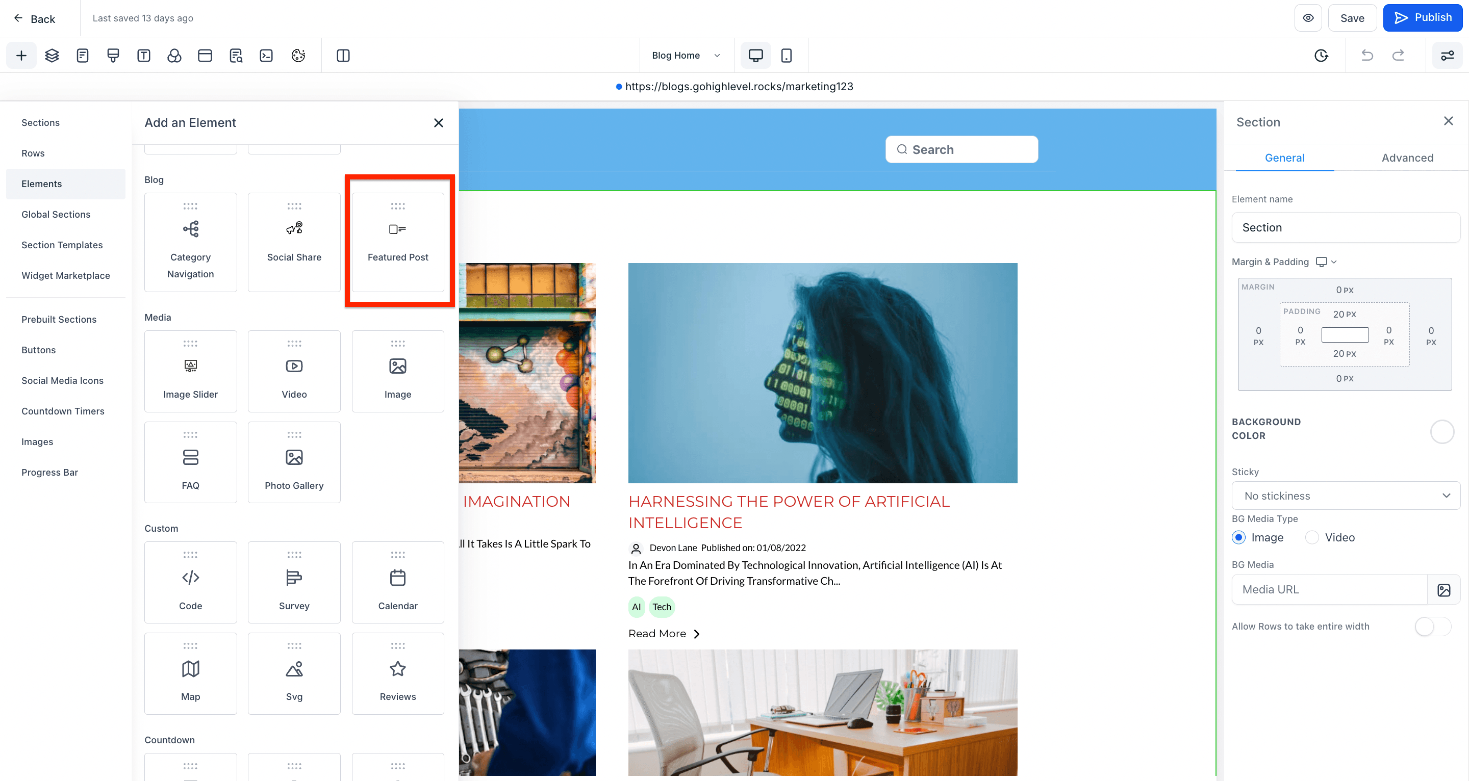 Schermata 3 — Come aggiungere un Post Hero o Post in Evidenza nel Blog?